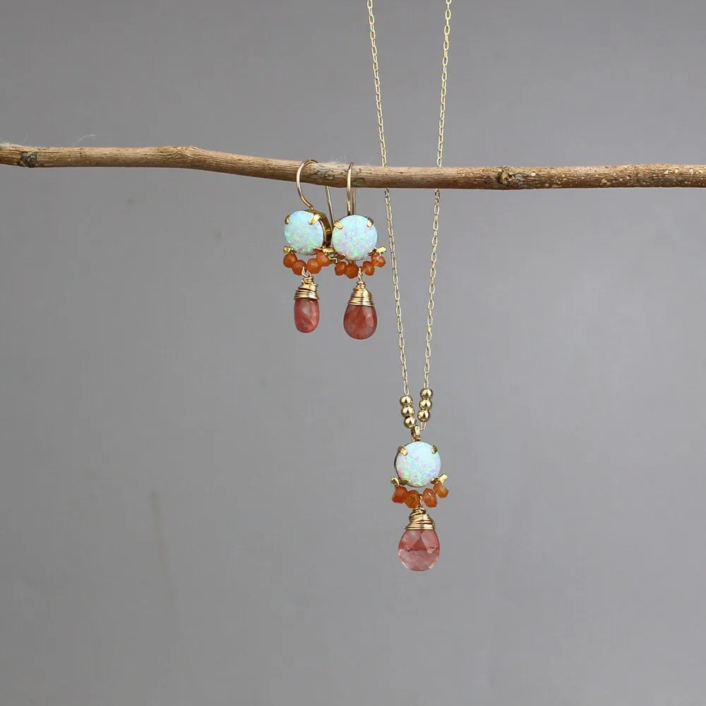 Lab Opal Carnelian Clover Jewelry Set