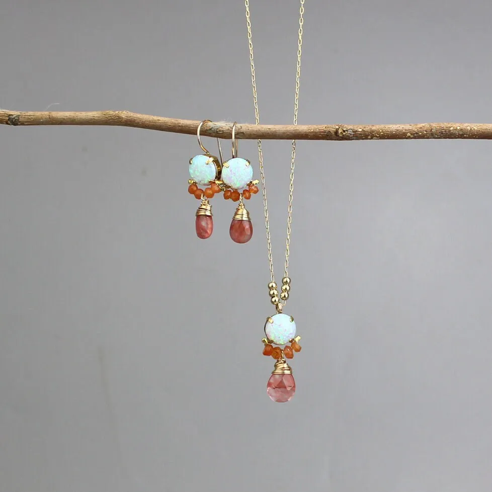 Lab Opal Carnelian Clover Jewelry Set