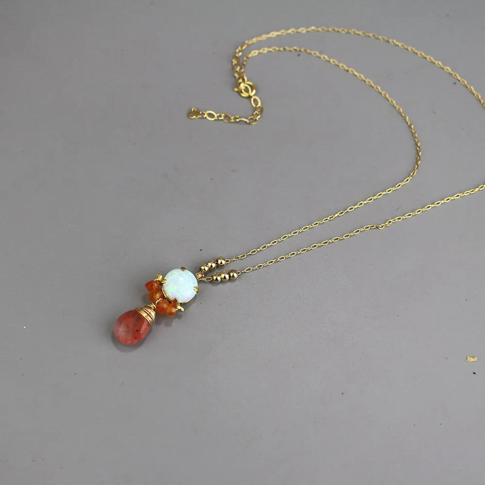 Lab Opal Carnelian Clover Jewelry Set