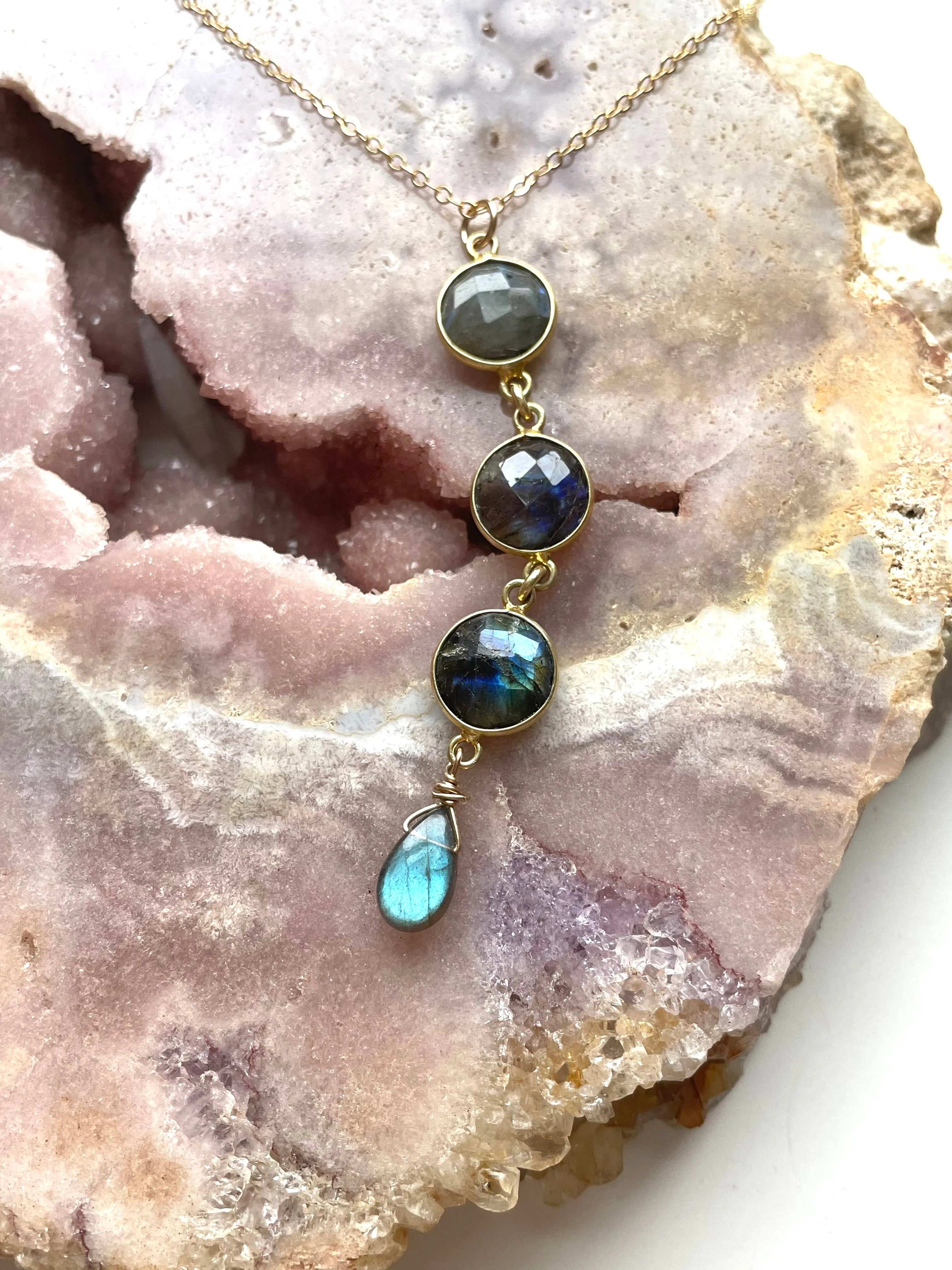 Labradorite Lariat Gold or Silver