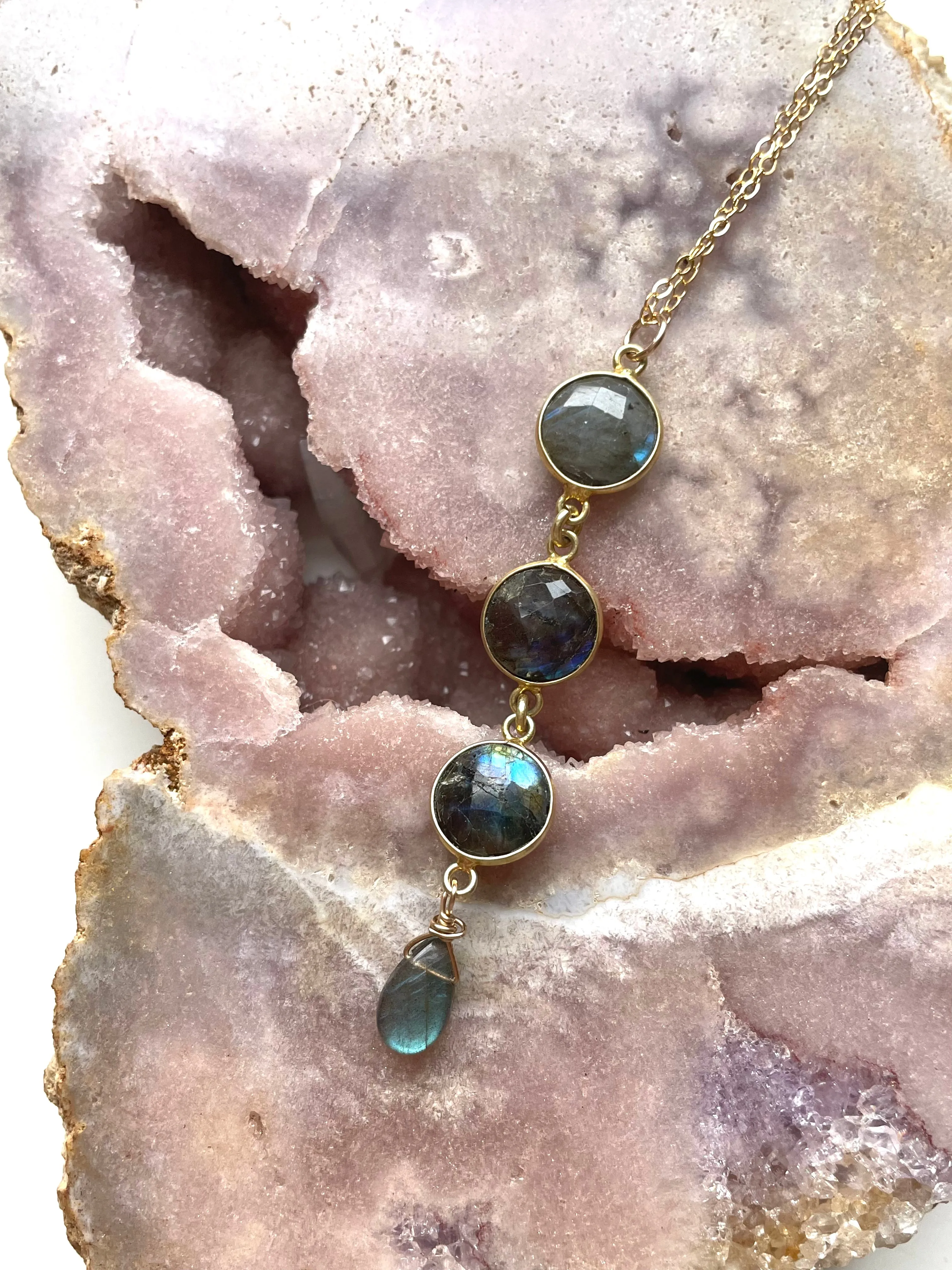 Labradorite Lariat Gold or Silver