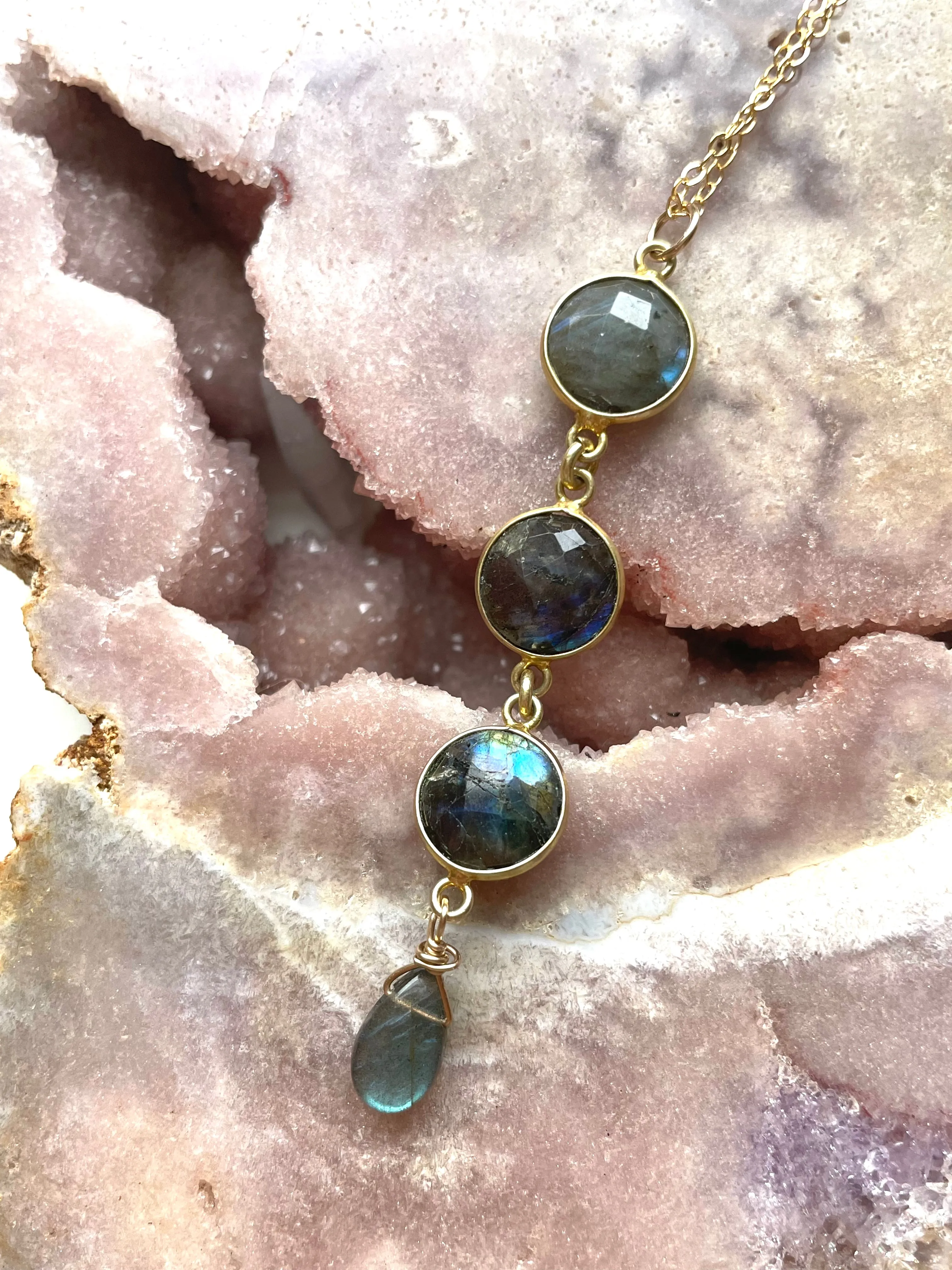 Labradorite Lariat Gold or Silver