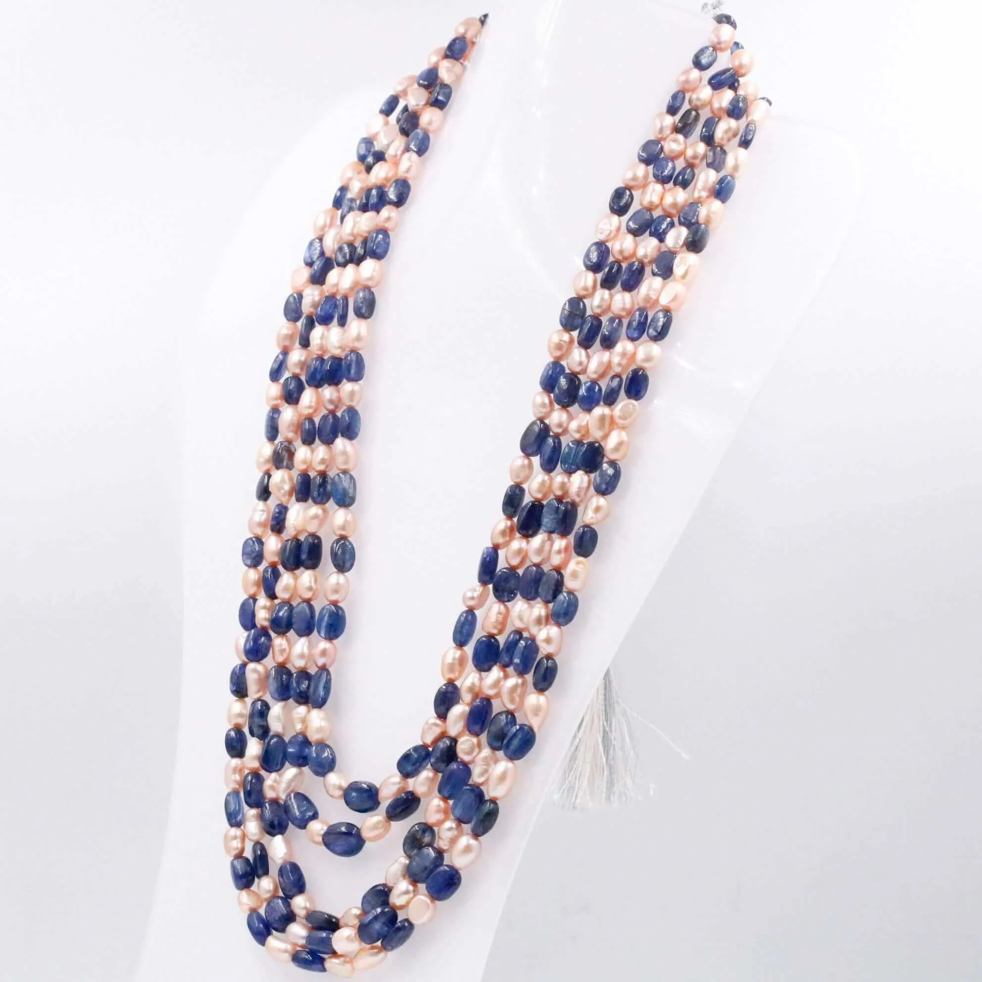 Layered Kyanite W/ Pearl Necklace Gemstone Necklace Fresh Water Pearl Necklace Layered Necklace Sarafa Necklace Indian Necklace SKU 6143161