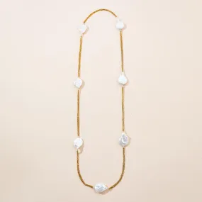 Long 18k Yellow Gold Chain Baroque Pearl Necklace