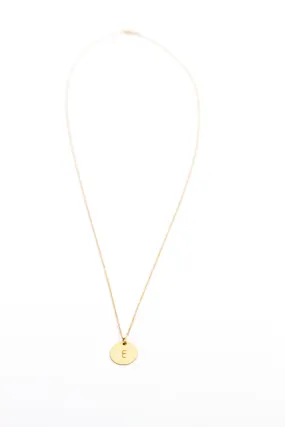 Long Initial Necklace Gold Disc