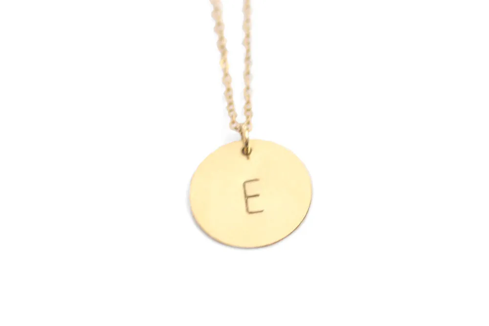 Long Initial Necklace Gold Disc