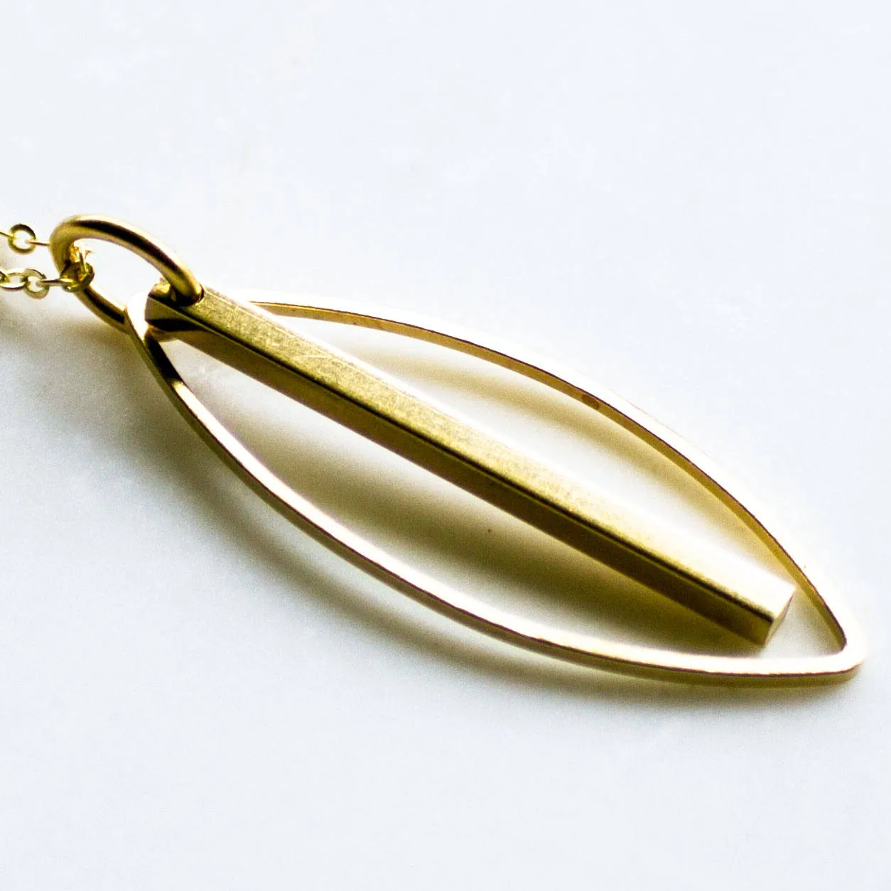 Long Leaf and Gold Bar Necklace