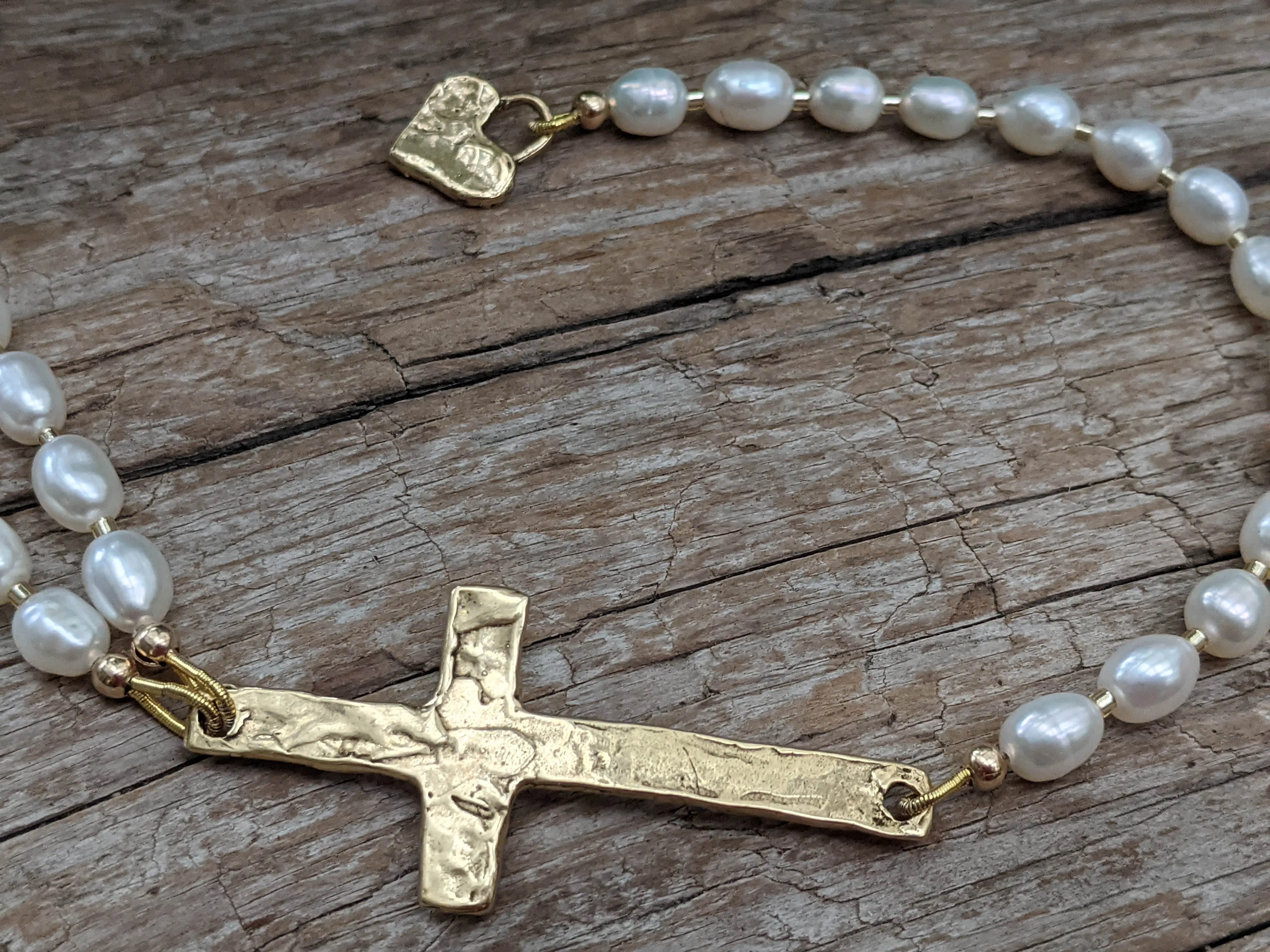 Long Pearl Cross Necklace