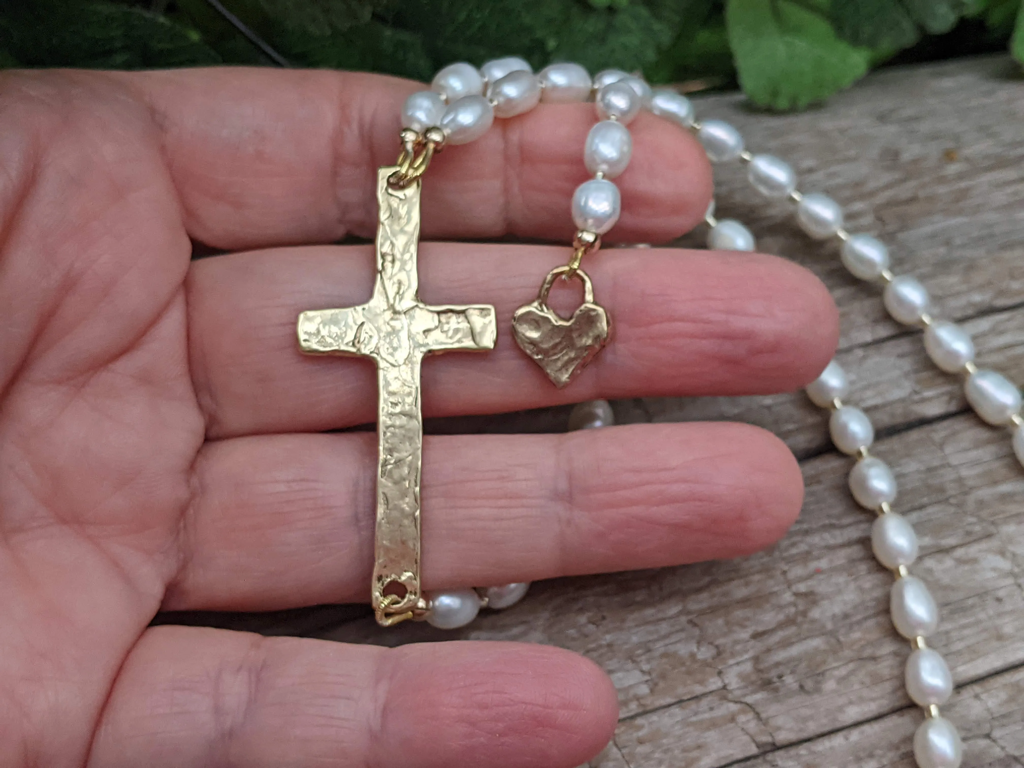 Long Pearl Cross Necklace