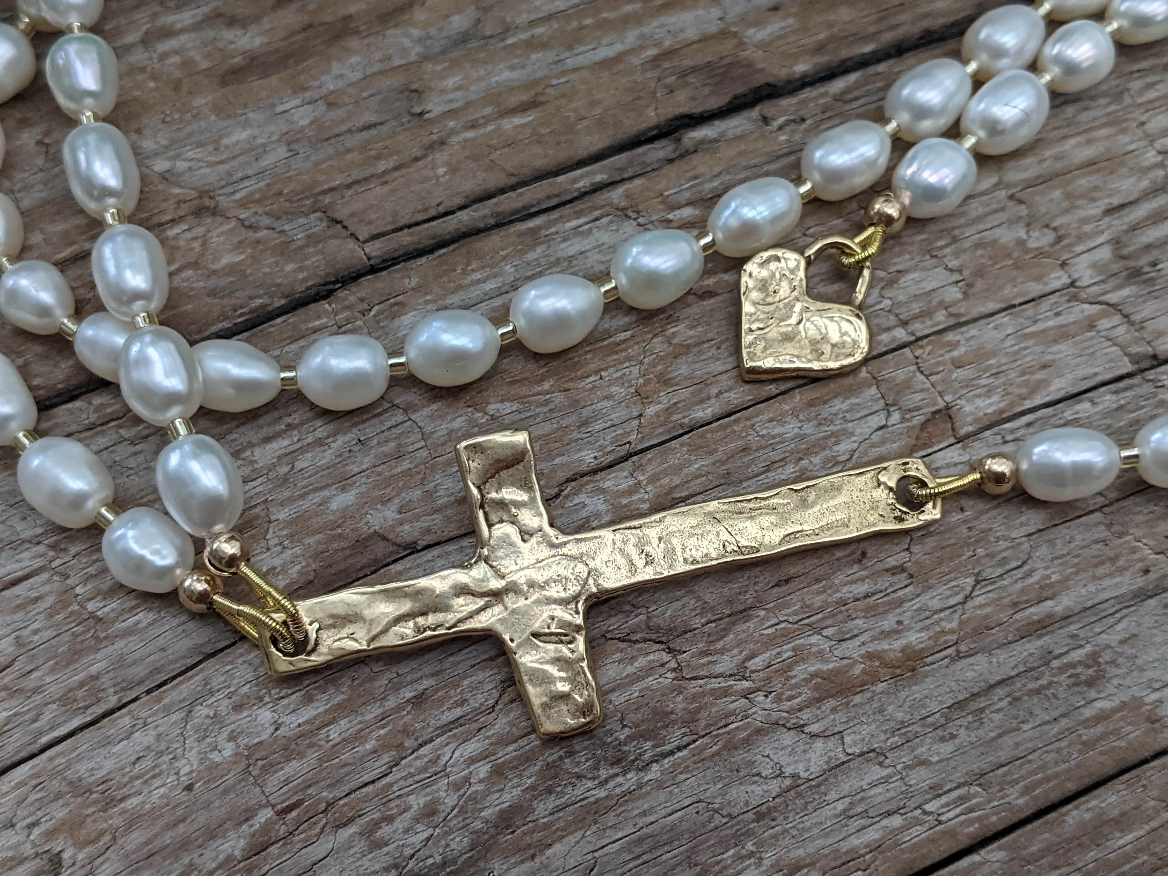 Long Pearl Cross Necklace