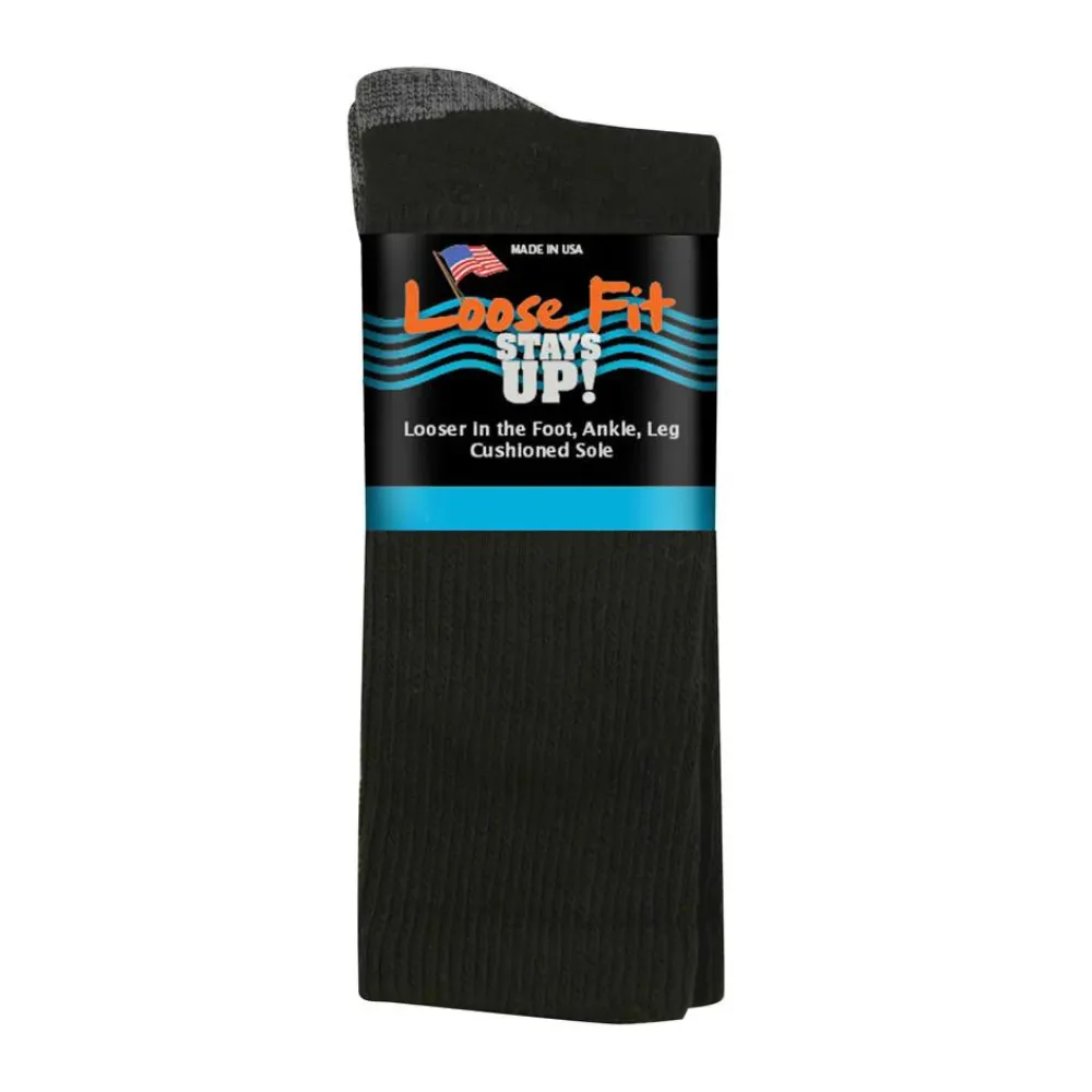 Loose Fit Black Crew Black Socks (Men's)