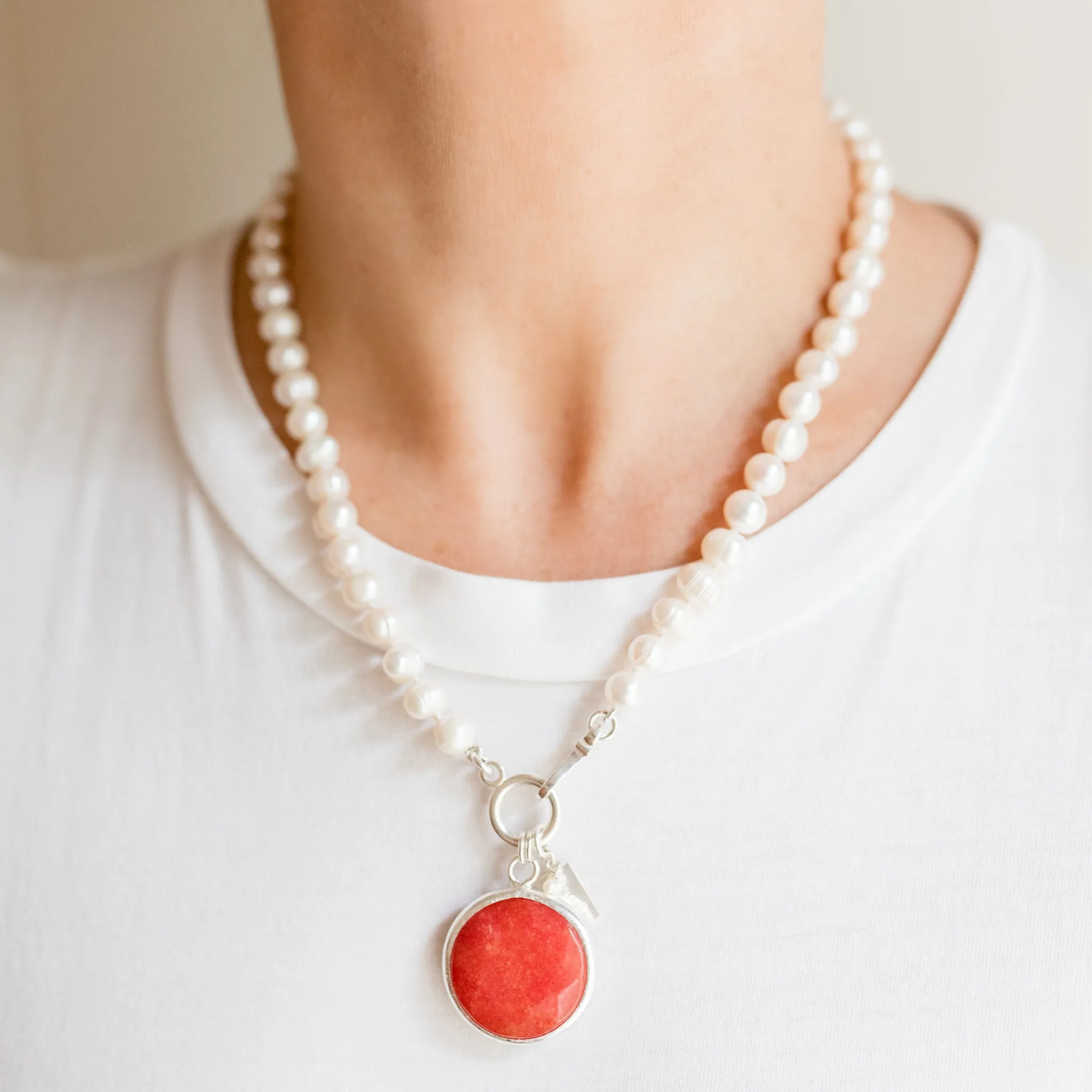 Mabel Pearl Necklace | Freshwater Ring Pearls & Turkish Stone Pendant | By Pearly Girls