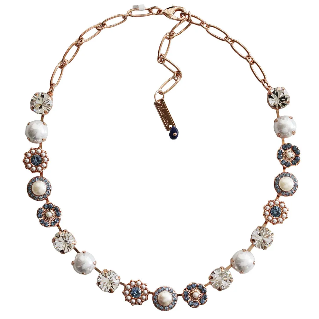 Mariana "Blue Denim Pearl" Rose Gold Plated Lovable Rosette Crystal Necklace, 3084 139-1rg