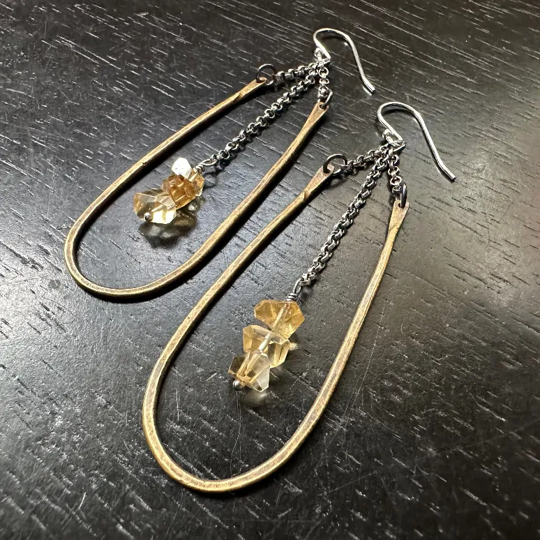 Medium Brass Hestia Earrings with Your Choice of Crystal