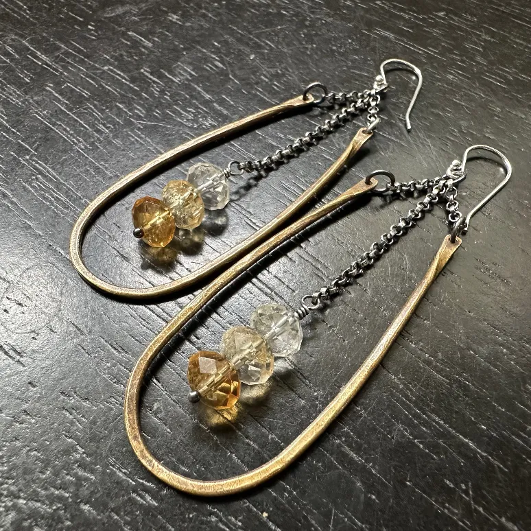 Medium Brass Hestia Earrings with Your Choice of Crystal