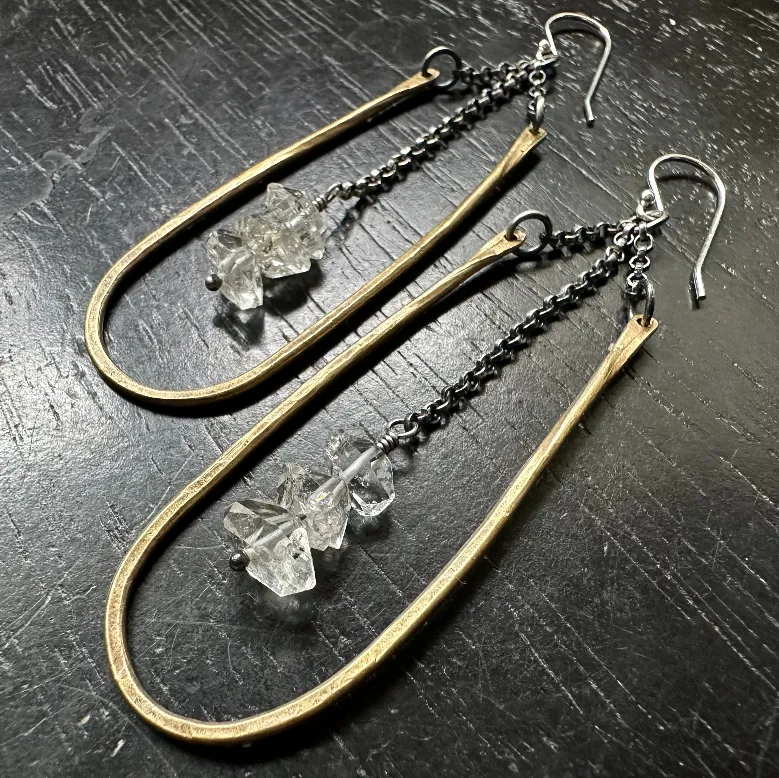 Medium Brass Hestia Earrings with Your Choice of Crystal