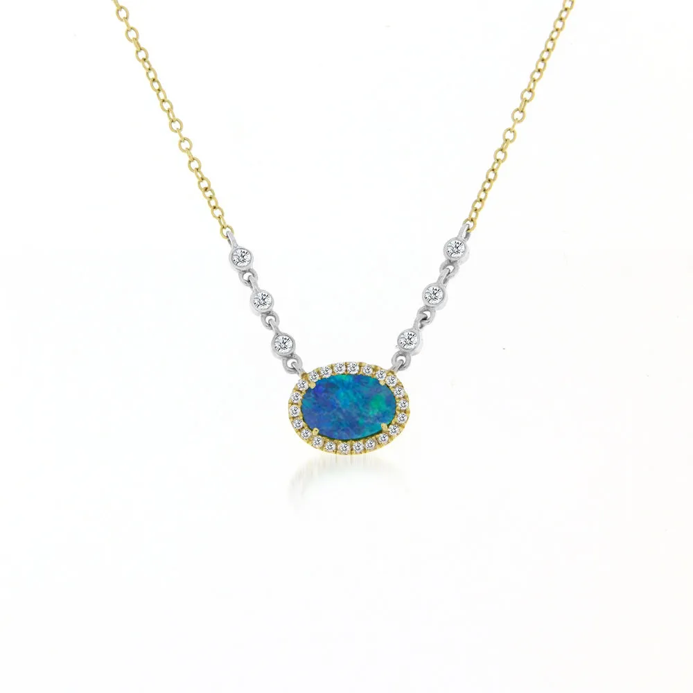 Meira T Australian Opal and Diamonds Bezel Necklace