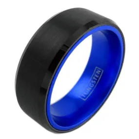 Men's Black Tungsten Carbide Ring With Royal Blue Anodized Aluminum Inner Band 8mm