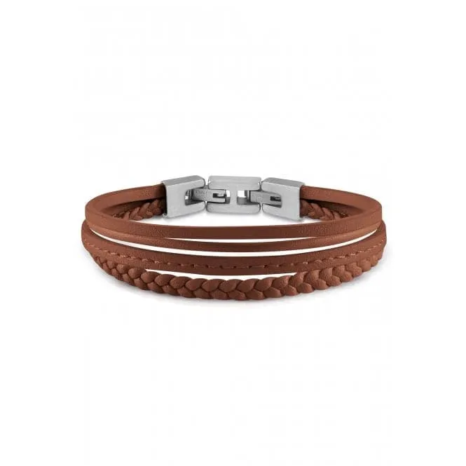 Mens Steel Multi Strap Cognac Bracelet UMB01345STCG