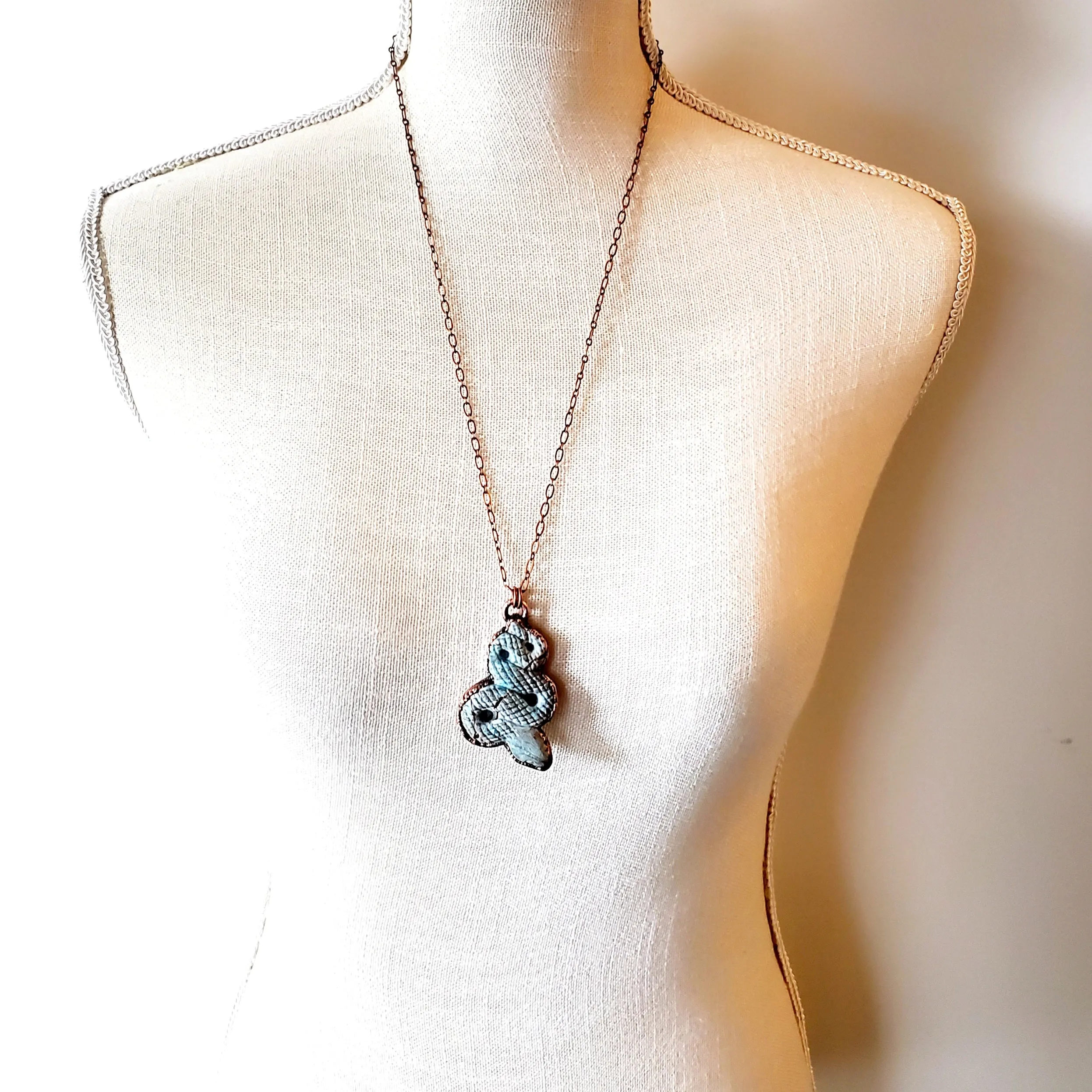 MergingMetals Necklace: Blue Apatite Carved Snake