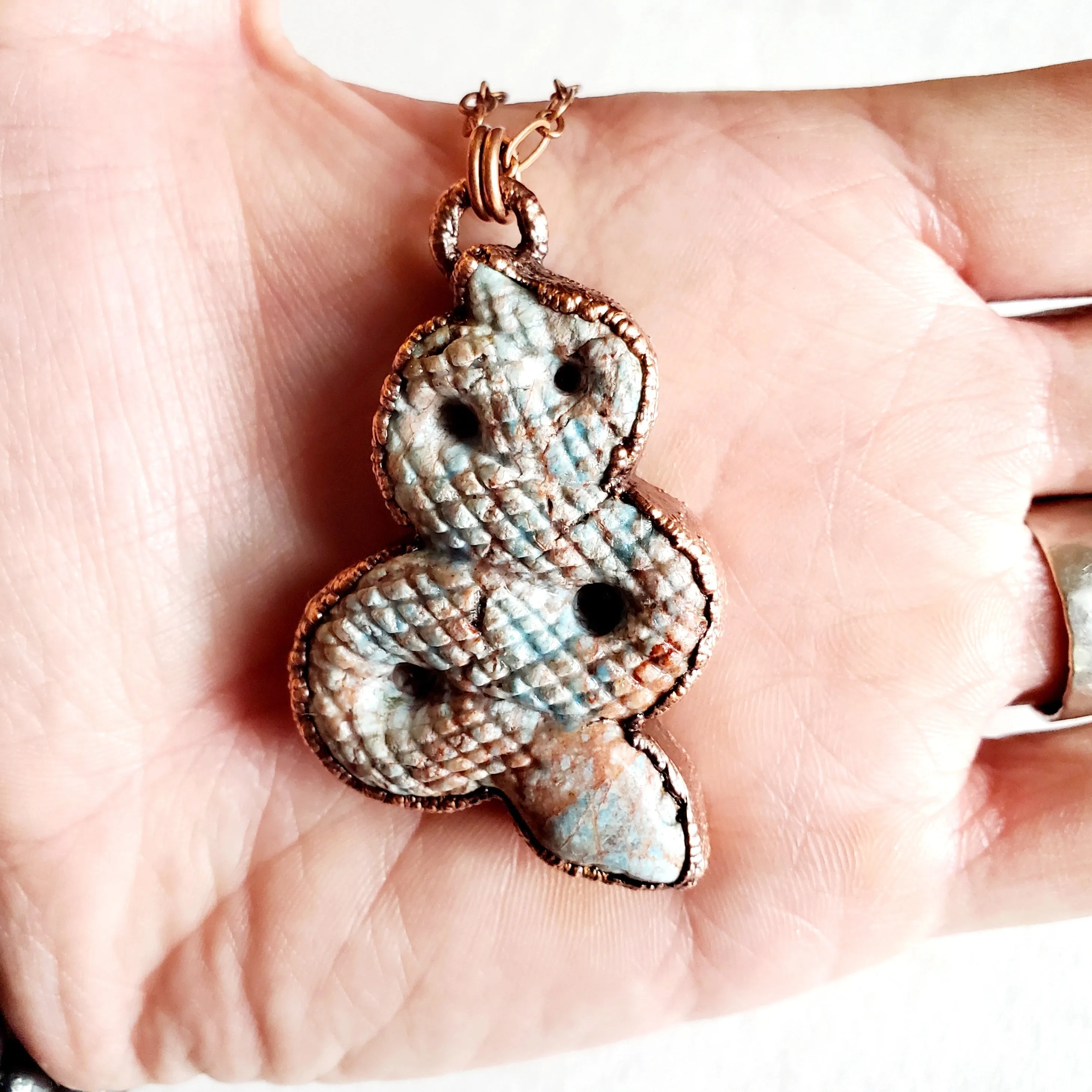 MergingMetals Necklace: Blue Apatite Carved Snake