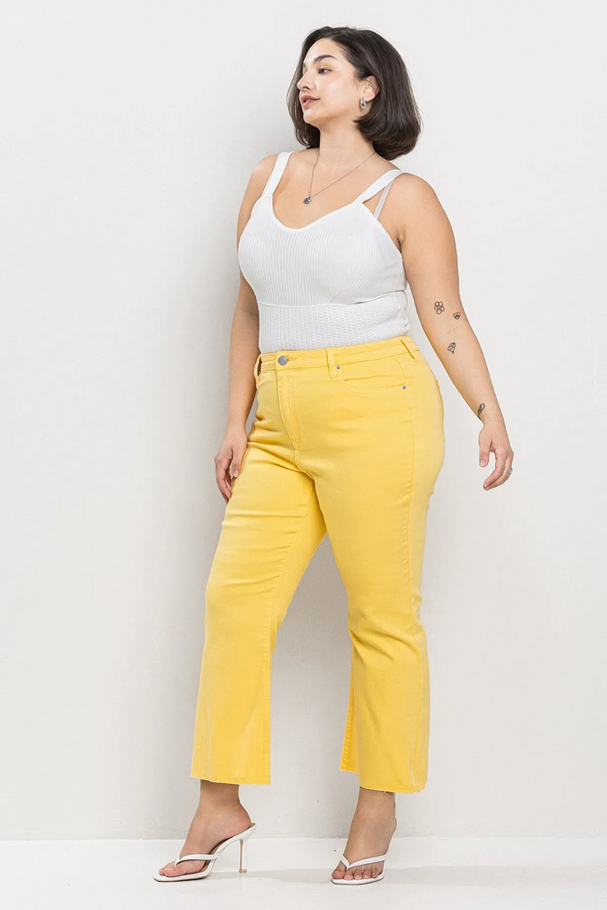 MID RISE PLUS KICK FLARE JEANS IN HONEY COMB / SP-P12419HC-PL