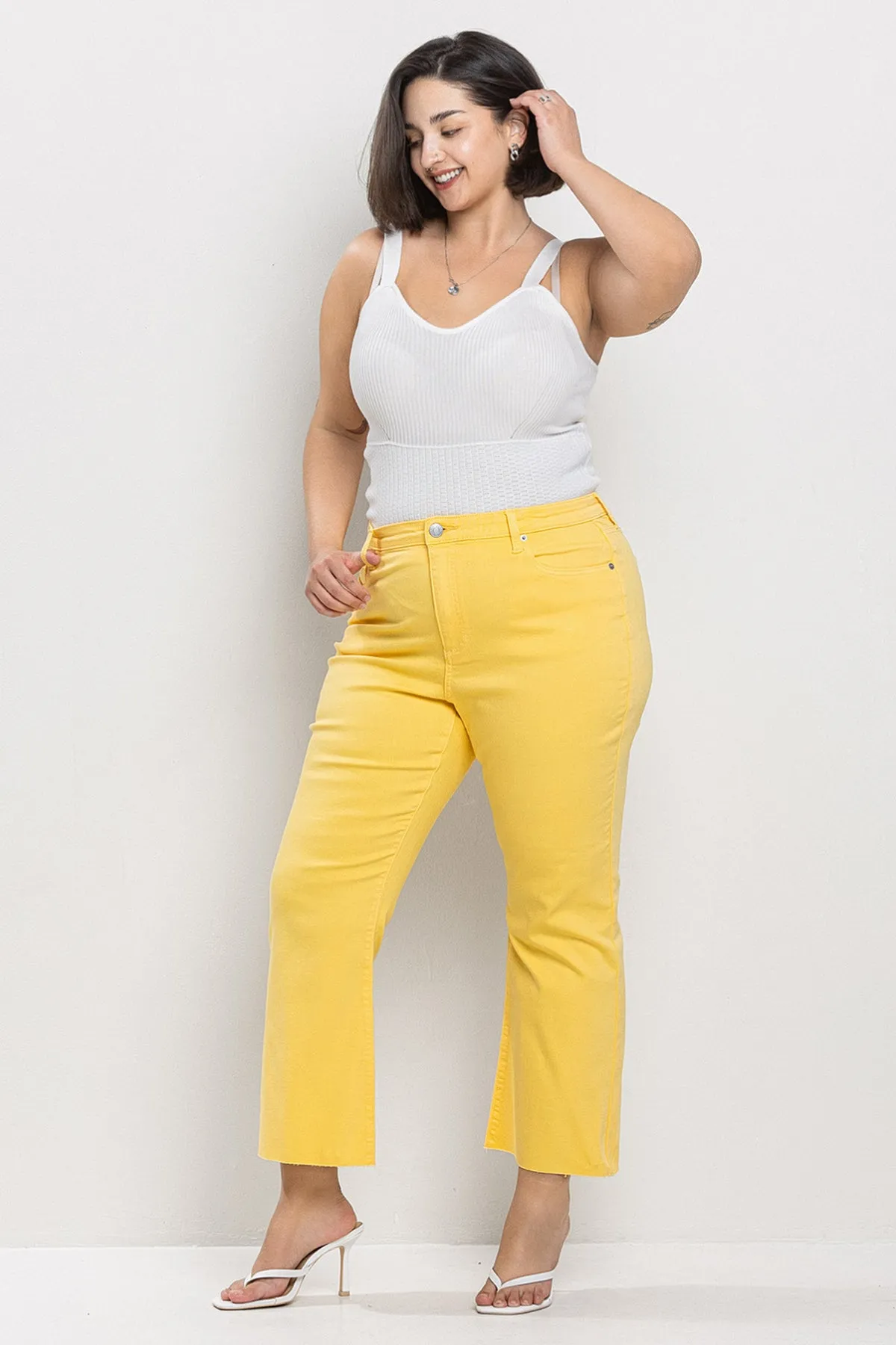 MID RISE PLUS KICK FLARE JEANS IN HONEY COMB / SP-P12419HC-PL