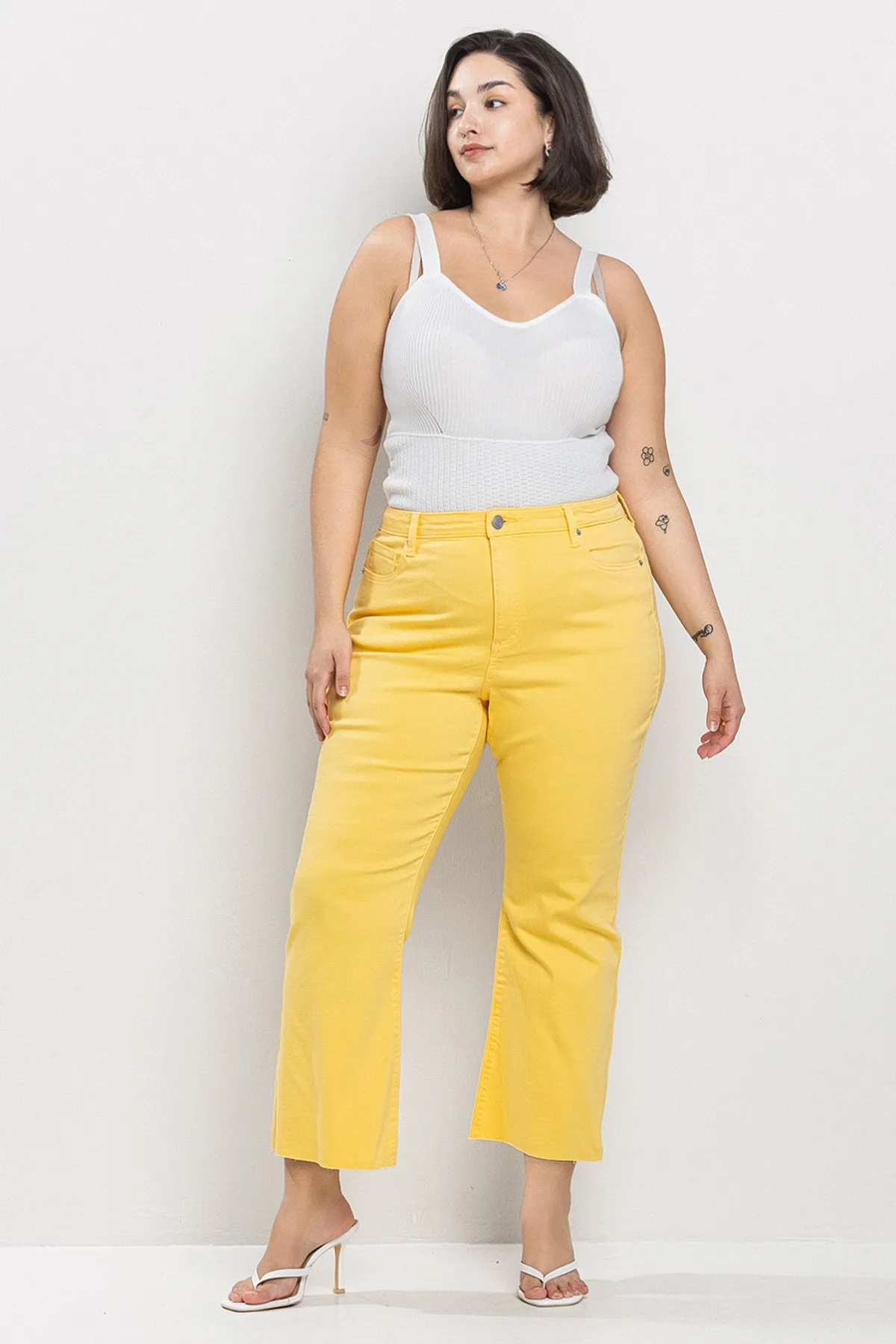 MID RISE PLUS KICK FLARE JEANS IN HONEY COMB / SP-P12419HC-PL