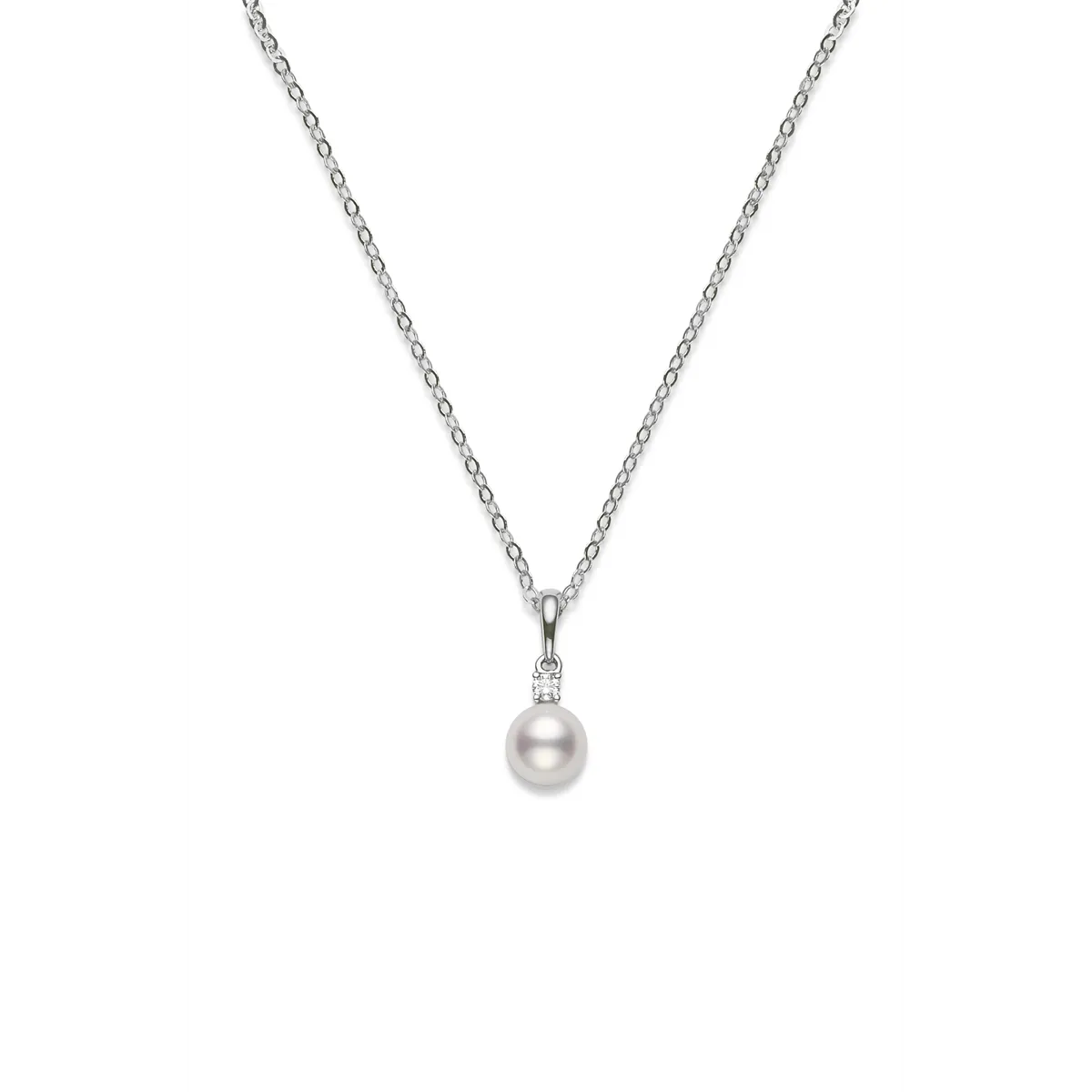 Mikimoto 18K White Gold Akoya Cultured Pearl and Diamond Pendant Necklace