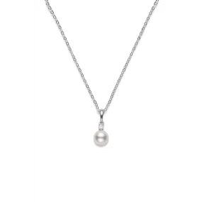 Mikimoto 18K White Gold Akoya Cultured Pearl and Diamond Pendant Necklace