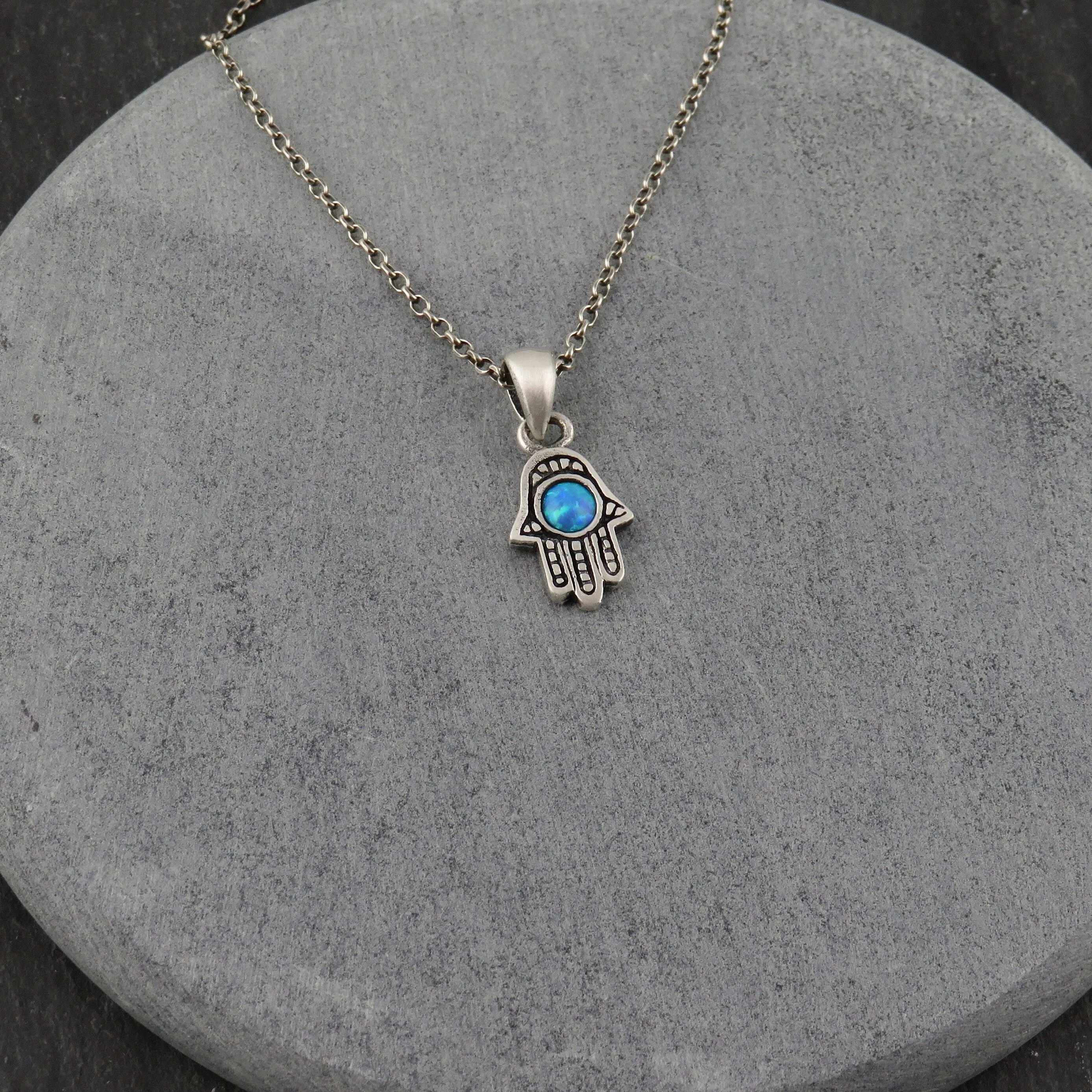 Mini Hamsa Opal Circle Necklace