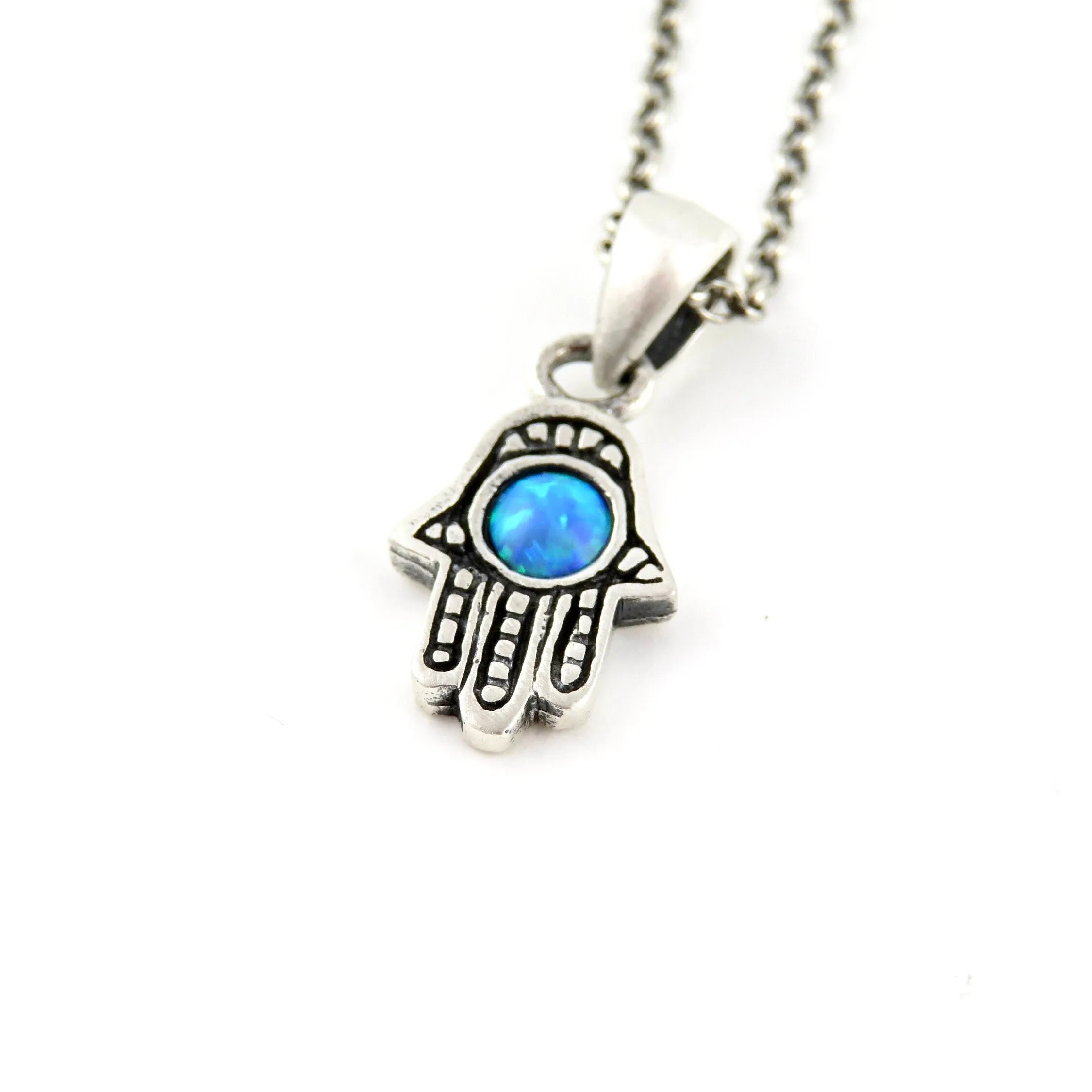 Mini Hamsa Opal Circle Necklace