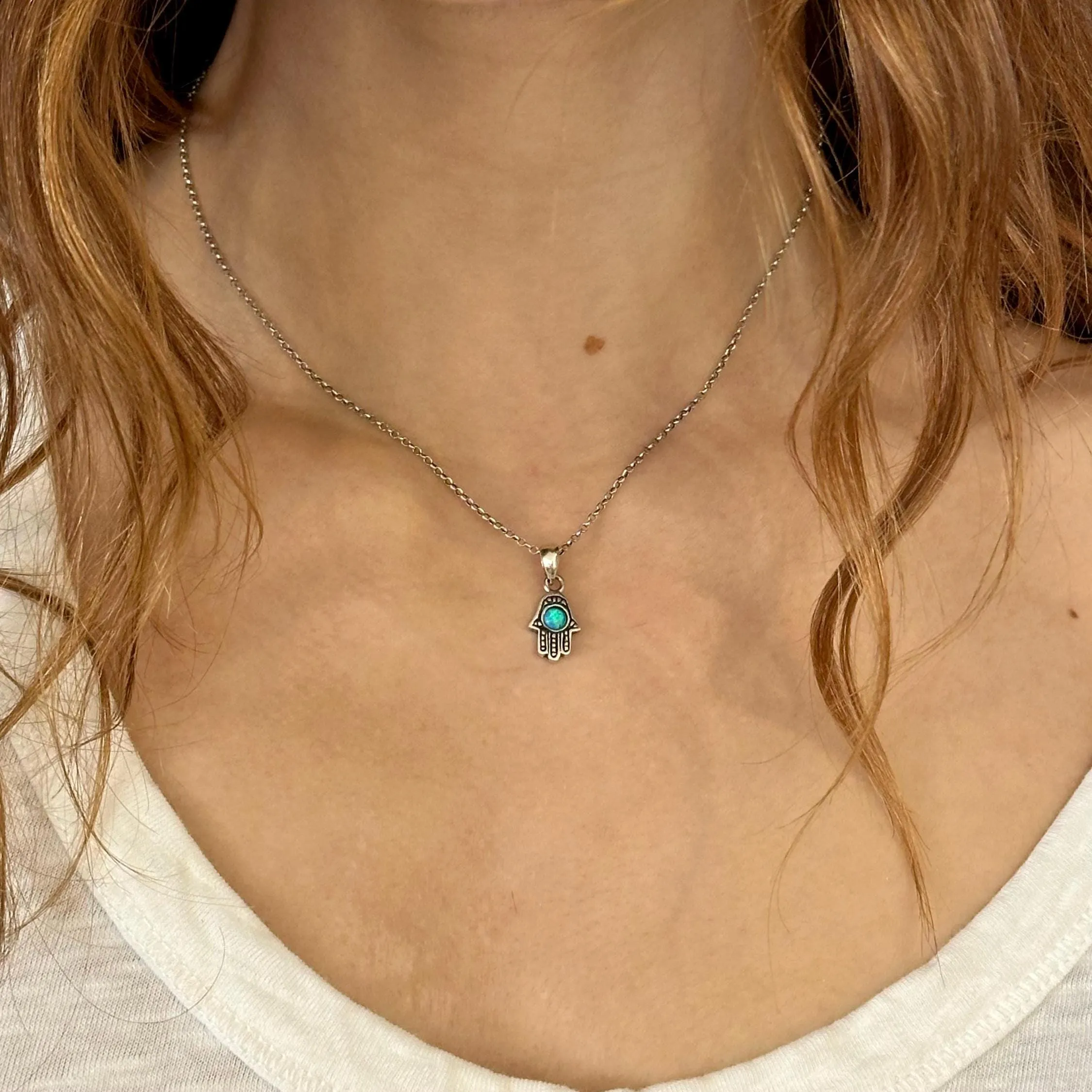 Mini Hamsa Opal Circle Necklace