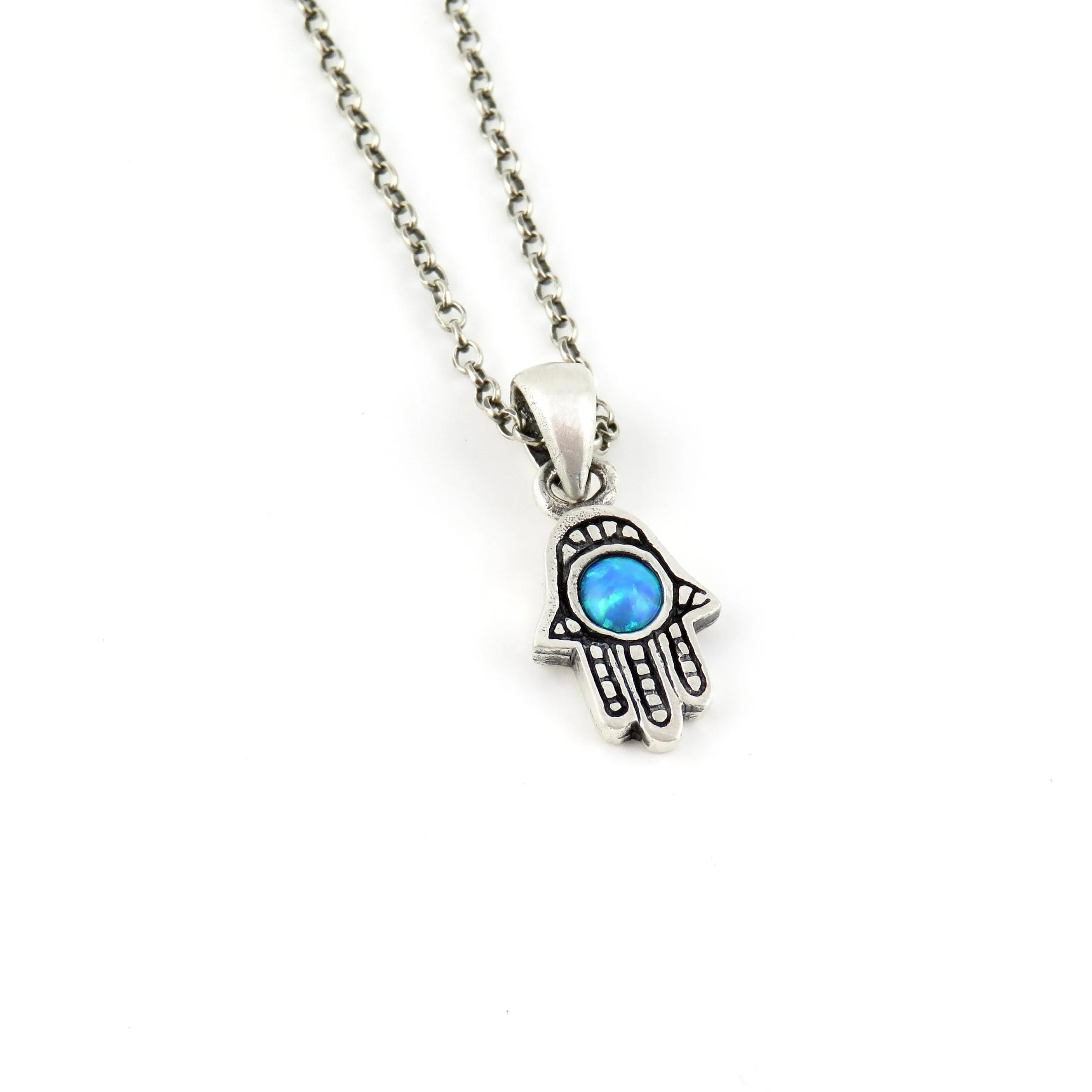 Mini Hamsa Opal Circle Necklace