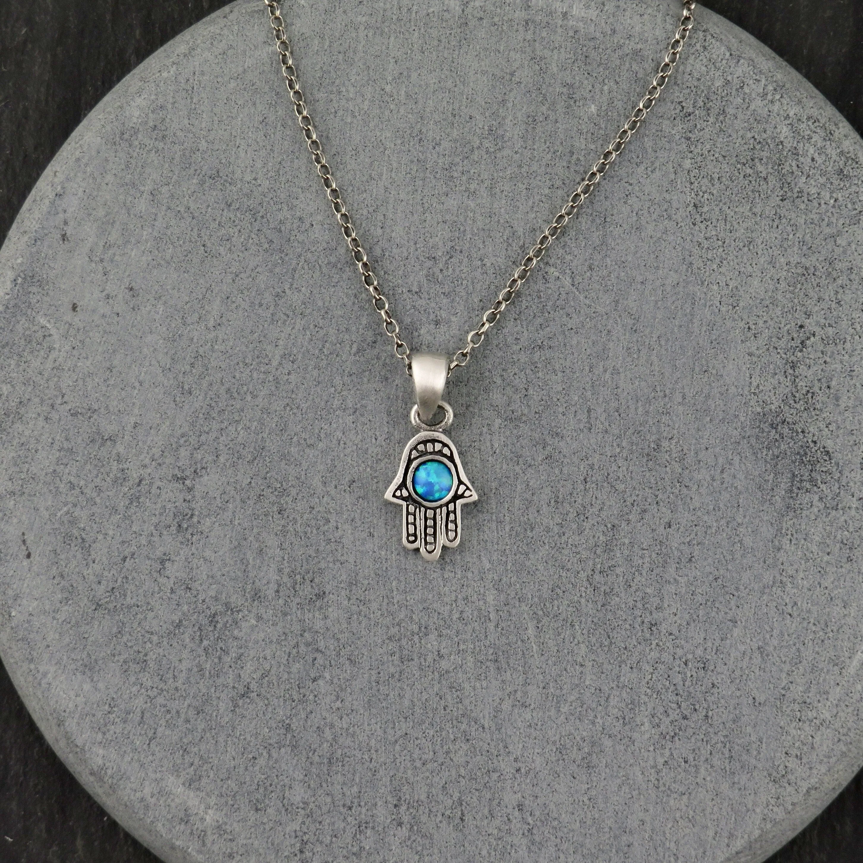 Mini Hamsa Opal Circle Necklace