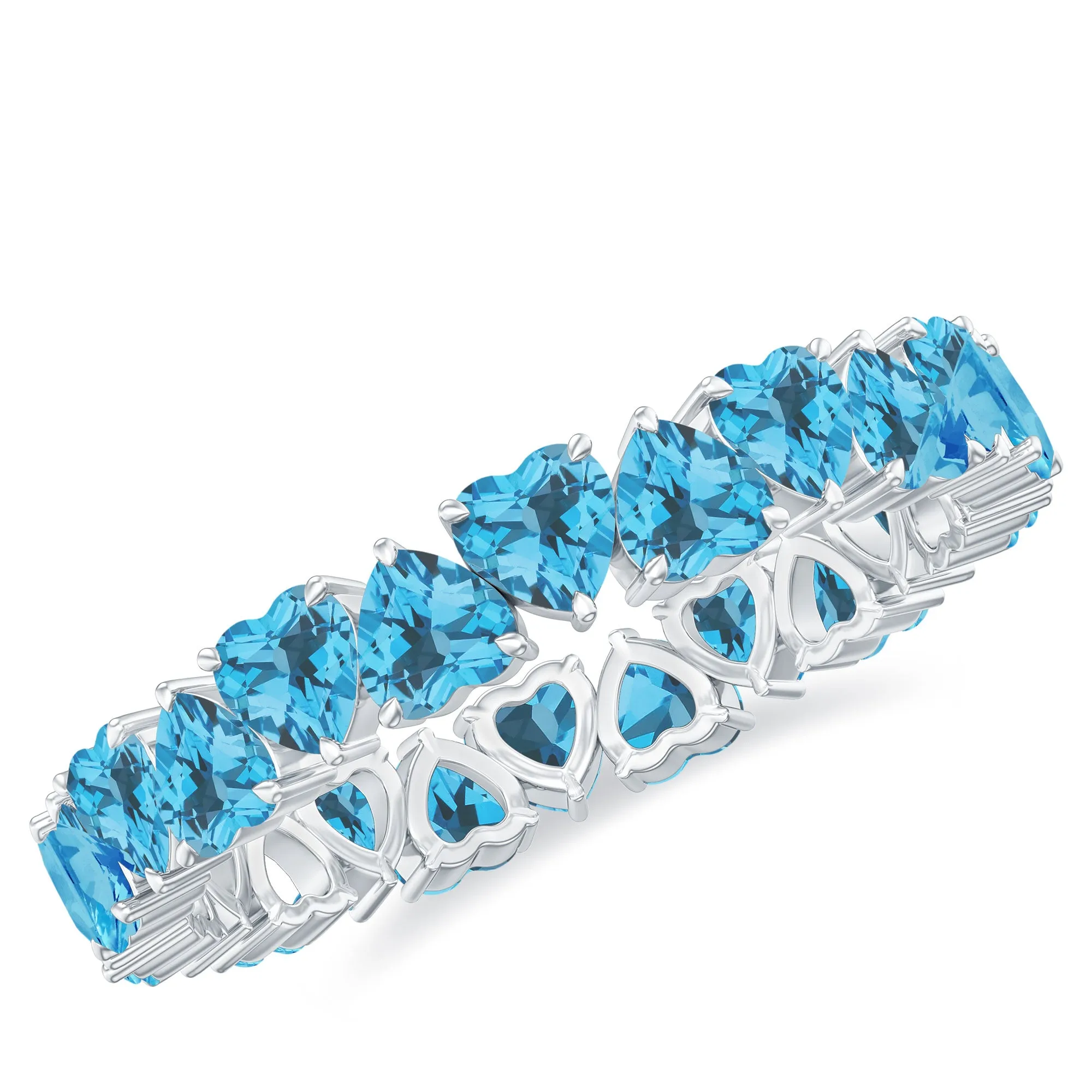 Minimal Heart Shape Swiss Blue Topaz Full Eternity Band Ring