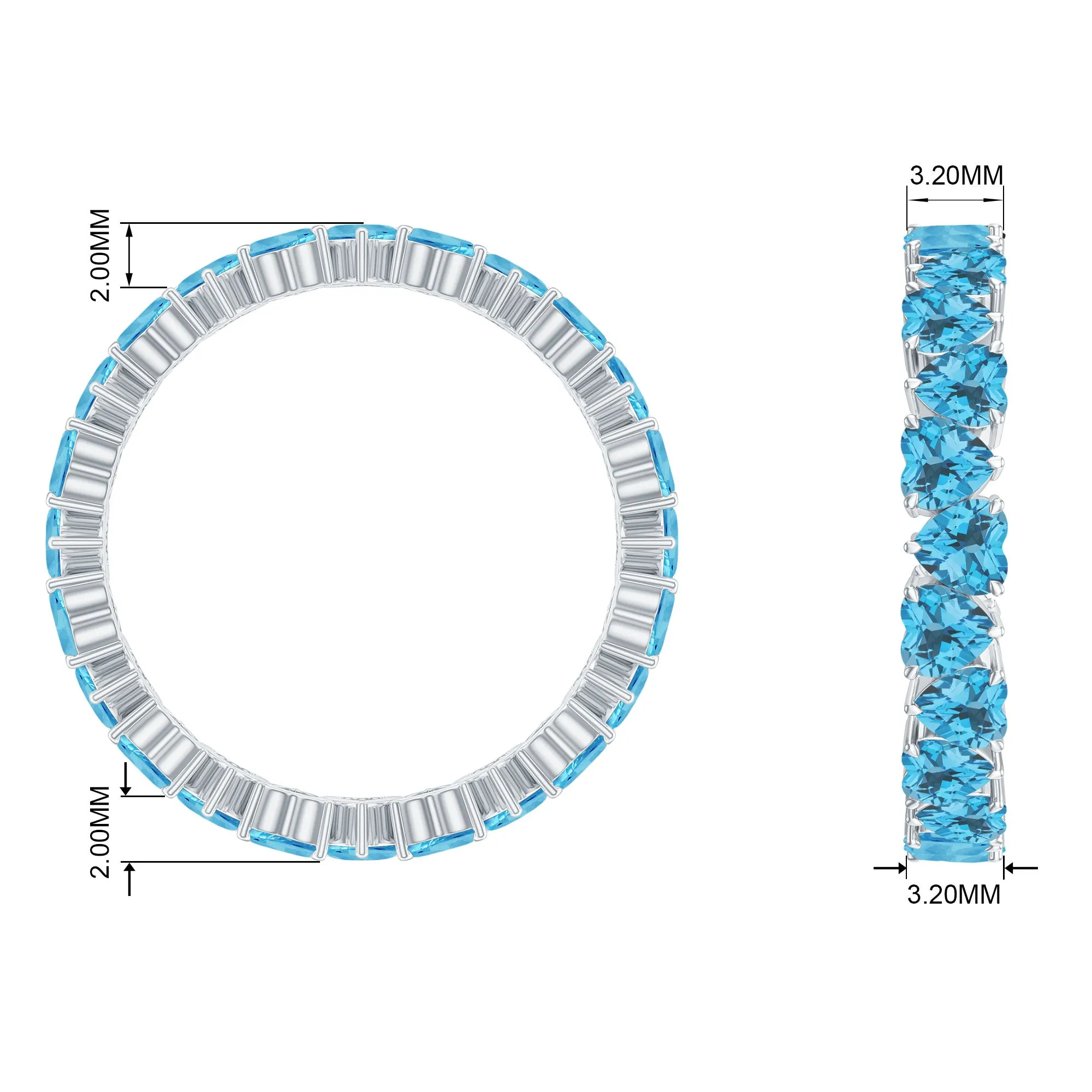 Minimal Heart Shape Swiss Blue Topaz Full Eternity Band Ring