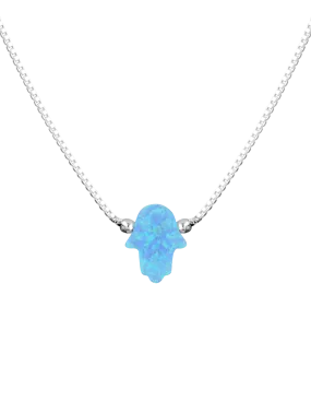 Mocha Sterling Silver Mini Hamsa Fine Necklace - Light Blue