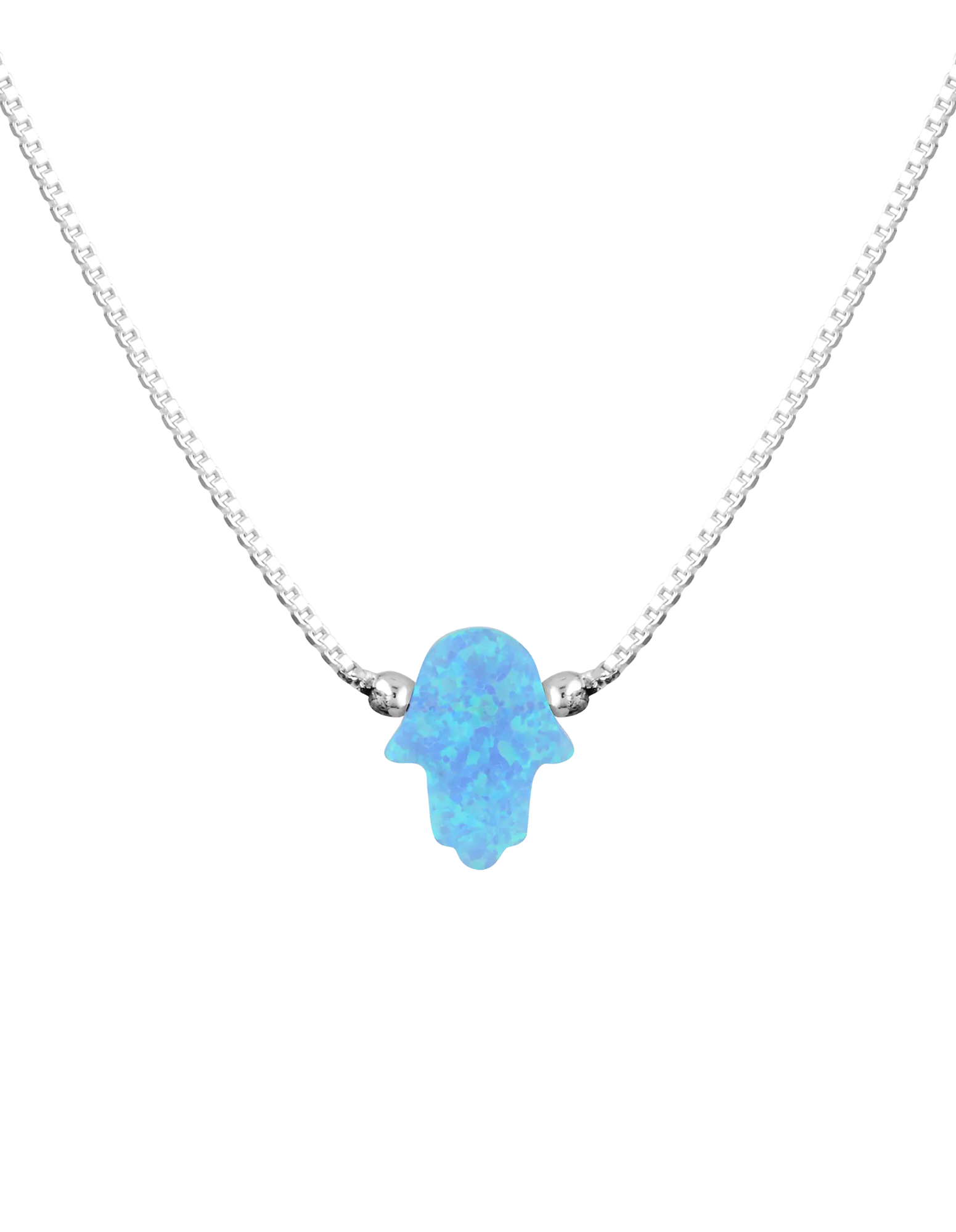 Mocha Sterling Silver Mini Hamsa Fine Necklace - Light Blue