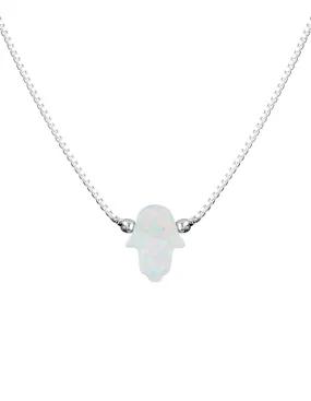 Mocha Sterling Silver Mini Hamsa Fine Necklace - White