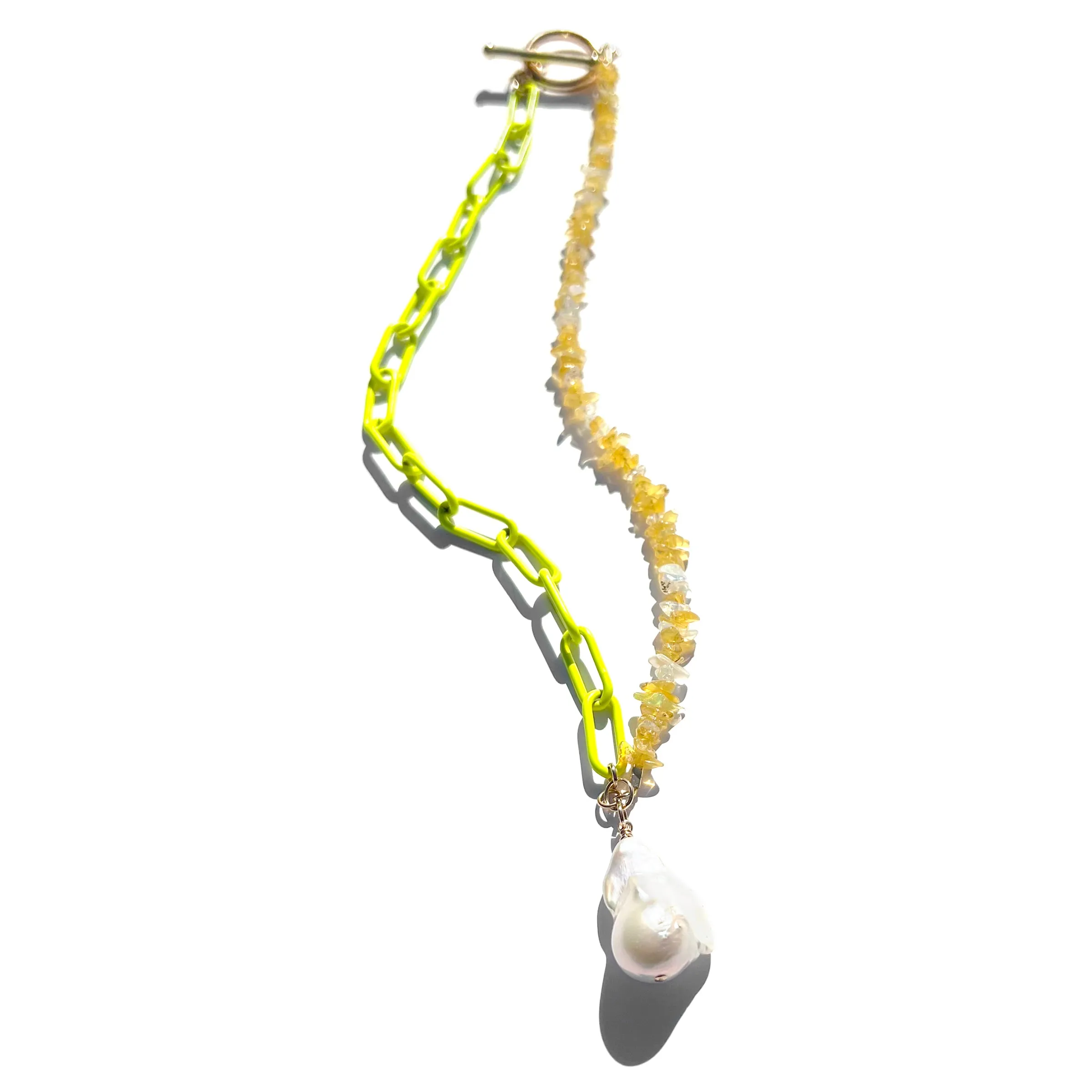 MPR x THE IMAGINARIUM: Opal and Pearl Neon Yellow Chain Necklace