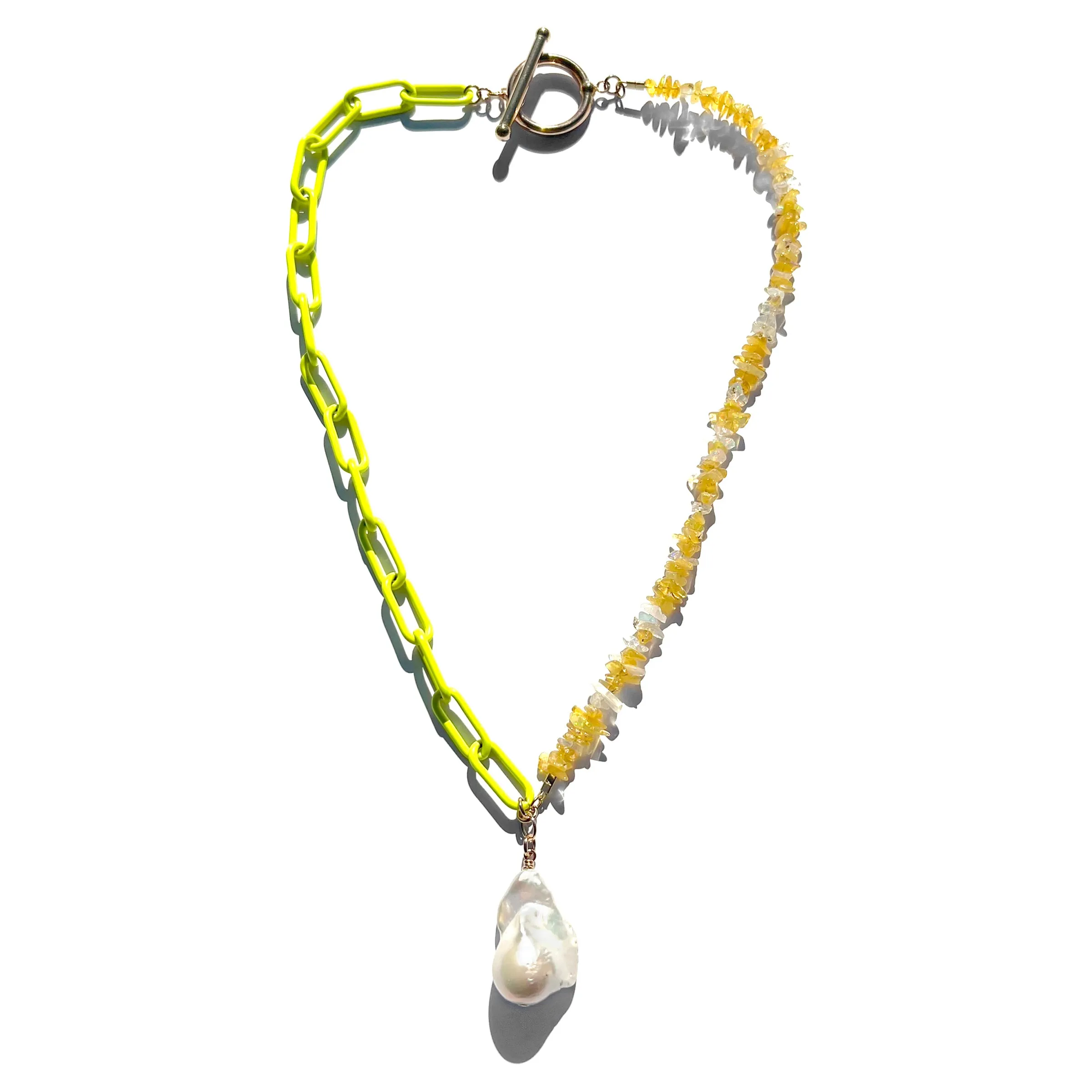 MPR x THE IMAGINARIUM: Opal and Pearl Neon Yellow Chain Necklace