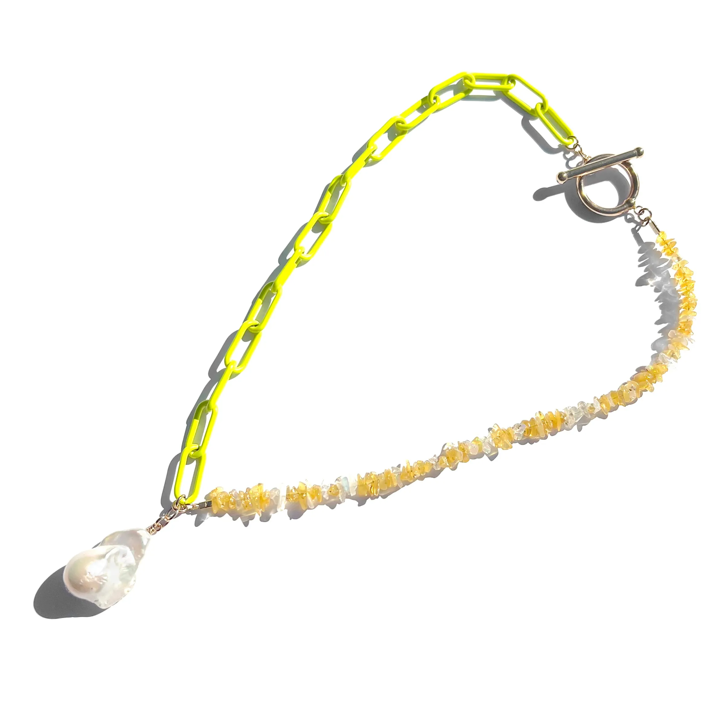 MPR x THE IMAGINARIUM: Opal and Pearl Neon Yellow Chain Necklace