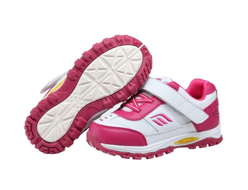 Mt. Emey 3301-5L White/Rosy Red - Children Straight Last Athletic Shoes with Elastic Laces