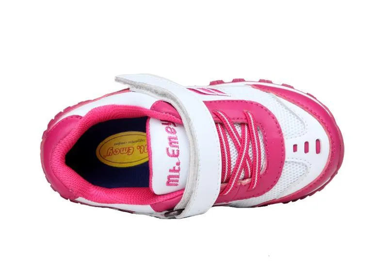 Mt. Emey 3301-5L White/Rosy Red - Children Straight Last Athletic Shoes with Elastic Laces