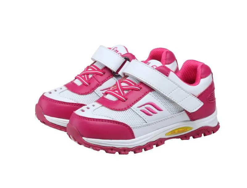 Mt. Emey 3301-5L White/Rosy Red - Children Straight Last Athletic Shoes with Elastic Laces