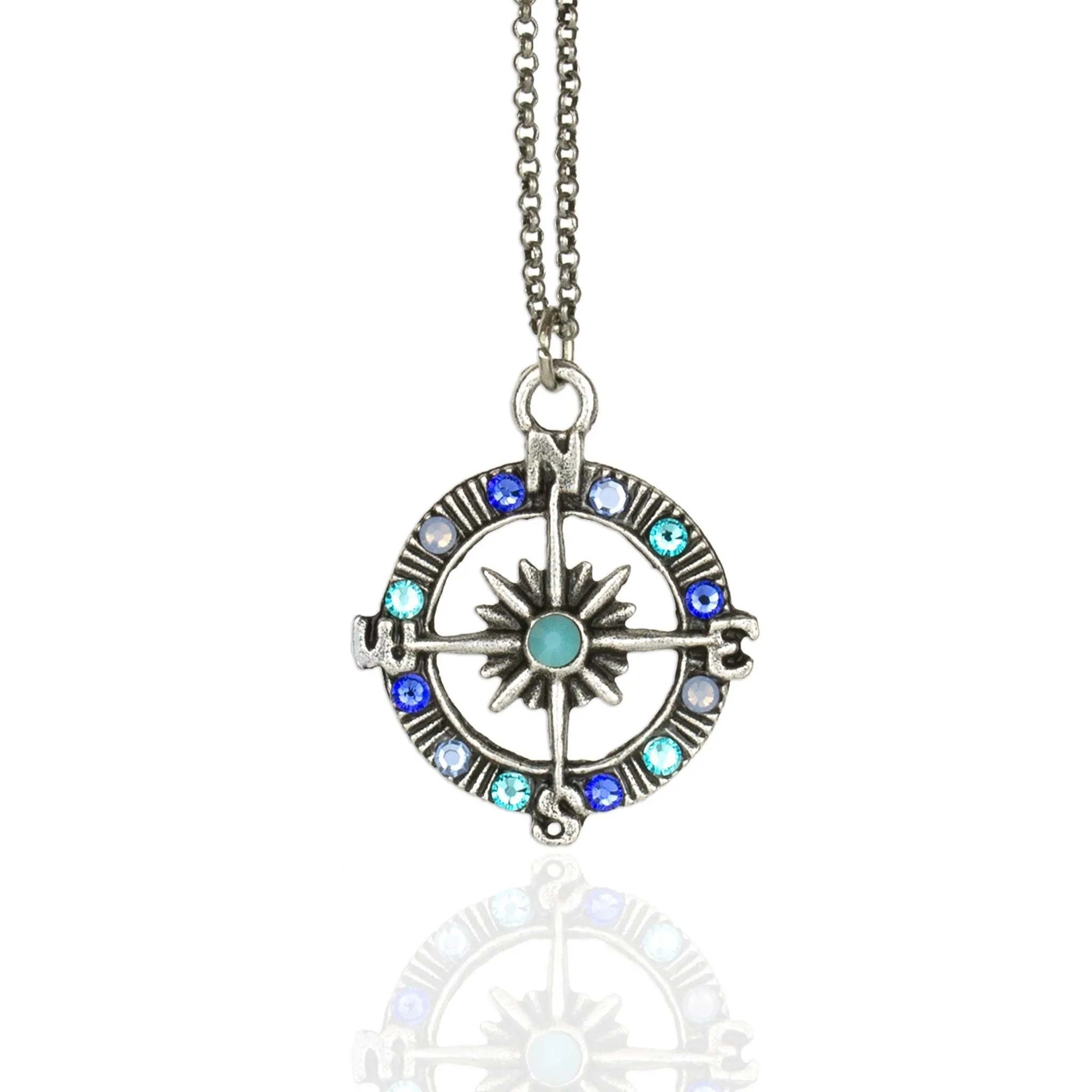 Multi Blues Compass Pendant Necklace