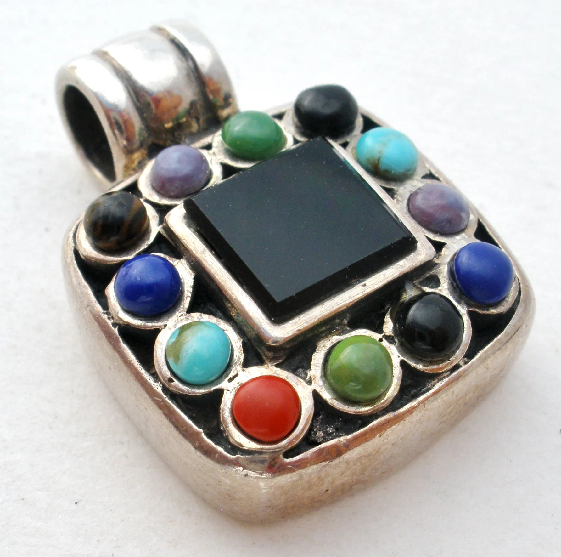 Multi Color Gemstone Pendant Sterling 925