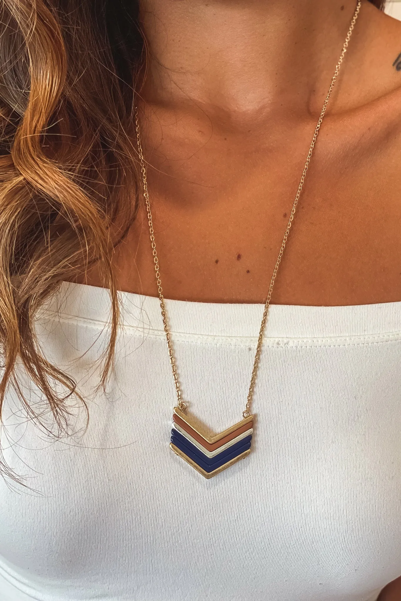 Multicolor Chevron Pendant Necklace