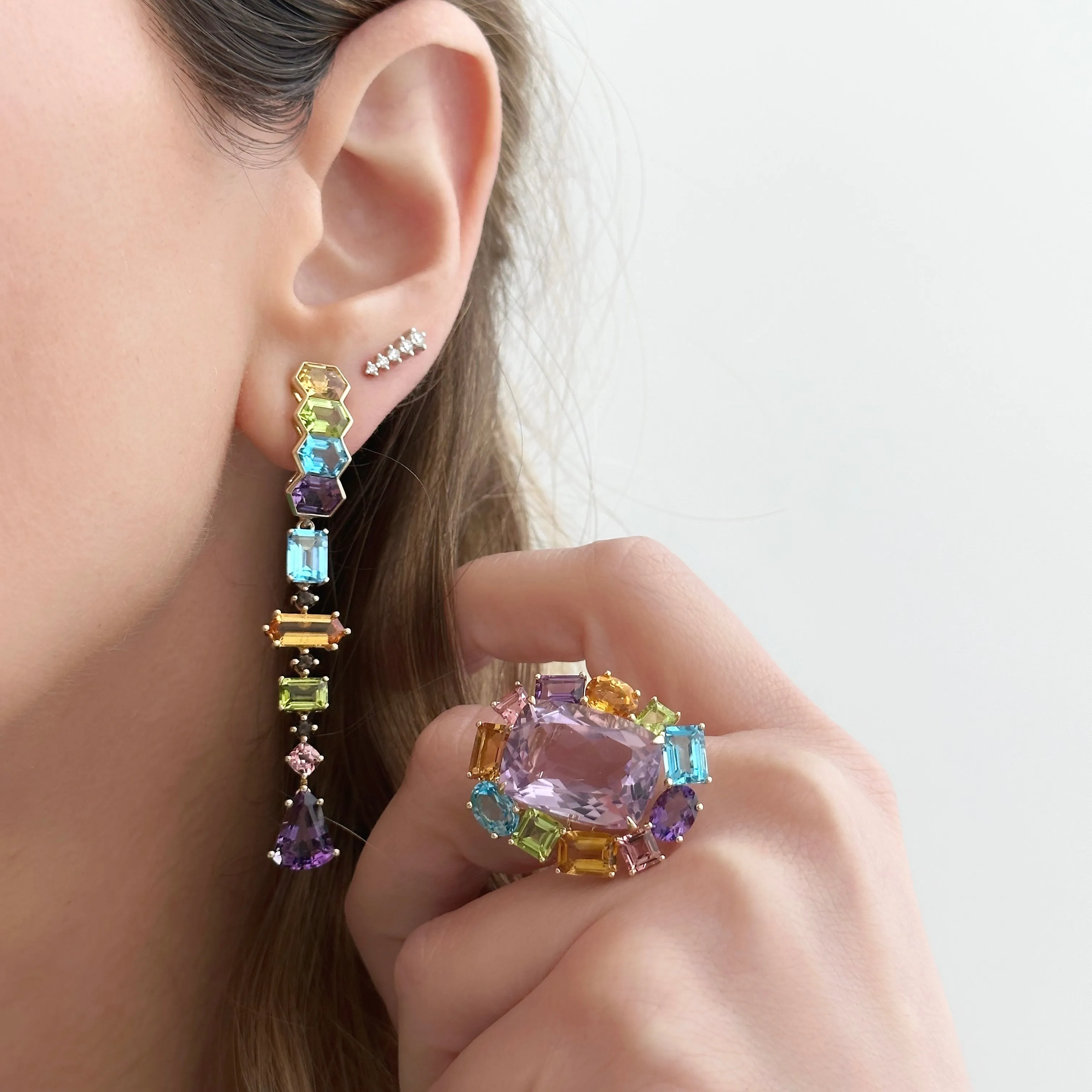 Multicolor geometric earrings (Detachable)